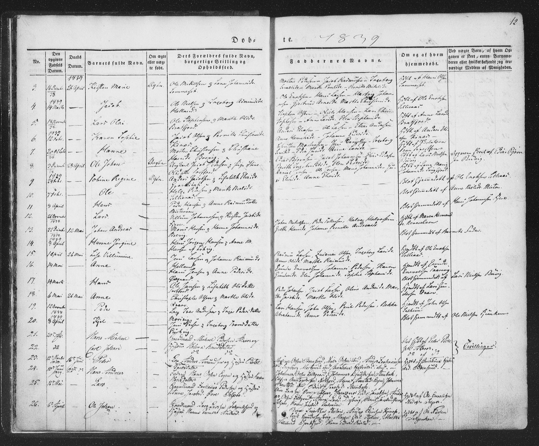 Ministerialprotokoller, klokkerbøker og fødselsregistre - Nordland, SAT/A-1459/853/L0769: Parish register (official) no. 853A08, 1836-1856, p. 12