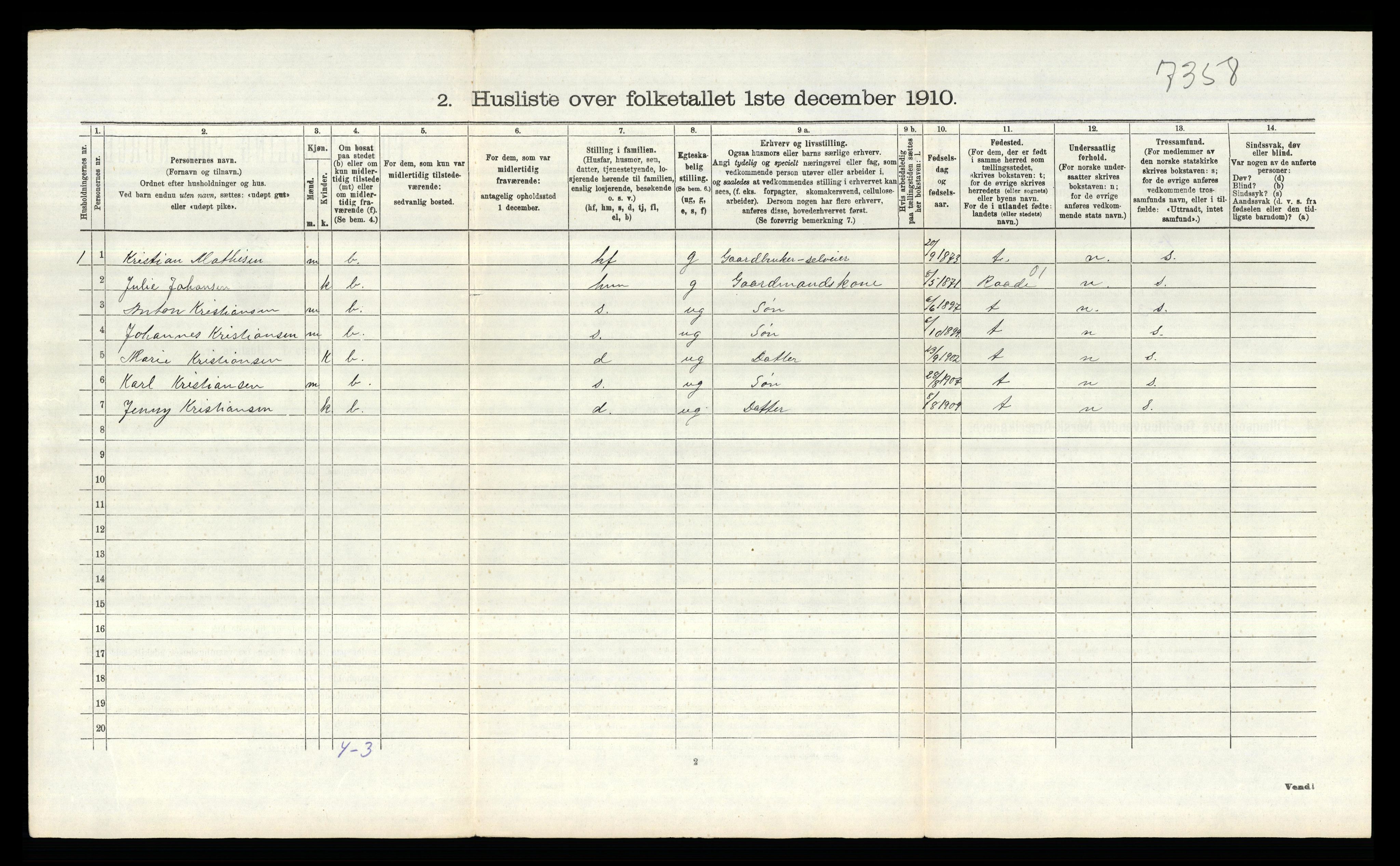 RA, 1910 census for Tune, 1910, p. 2257