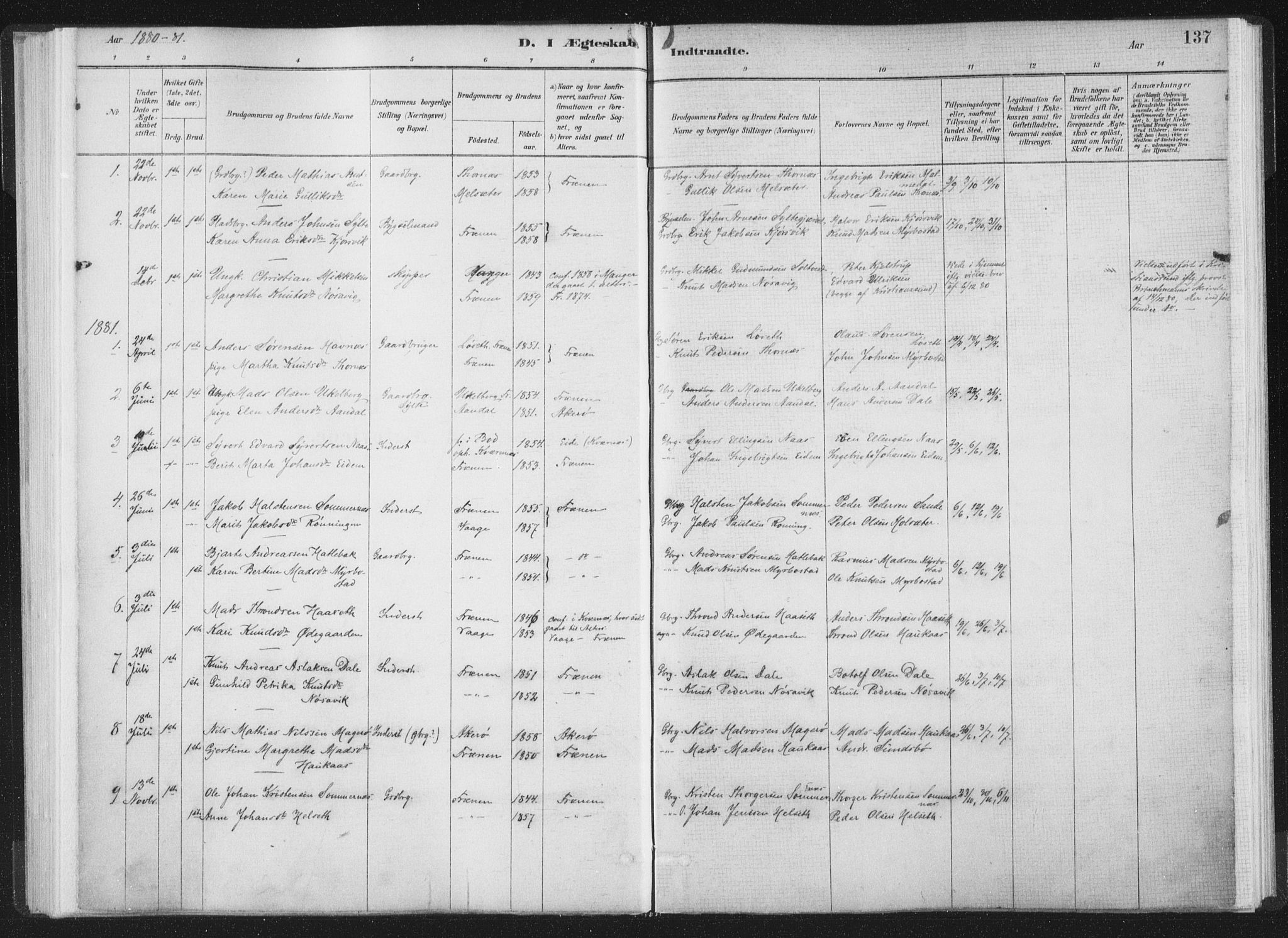 Ministerialprotokoller, klokkerbøker og fødselsregistre - Møre og Romsdal, SAT/A-1454/564/L0740: Parish register (official) no. 564A01, 1880-1899, p. 137
