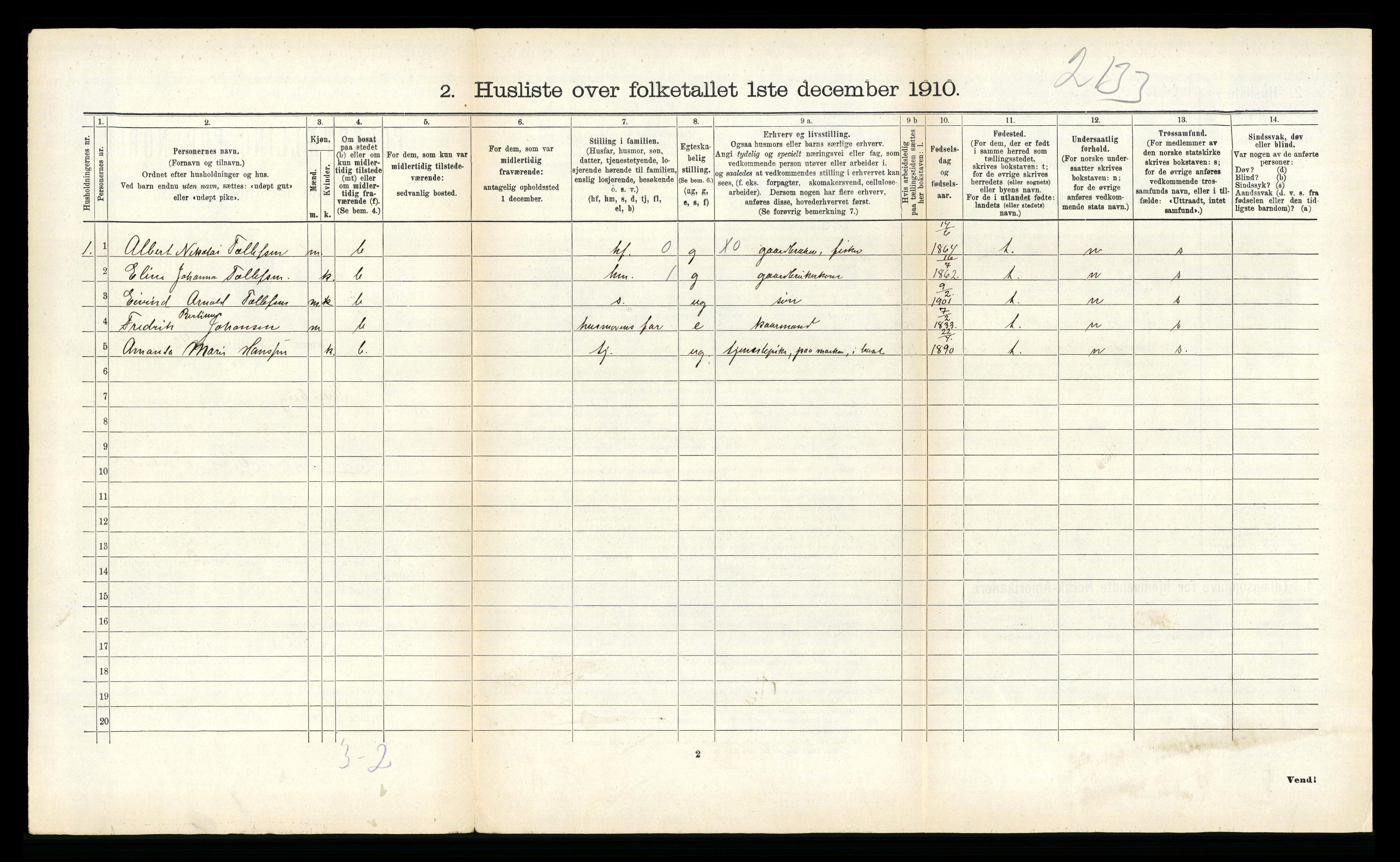 RA, 1910 census for Dverberg, 1910, p. 301