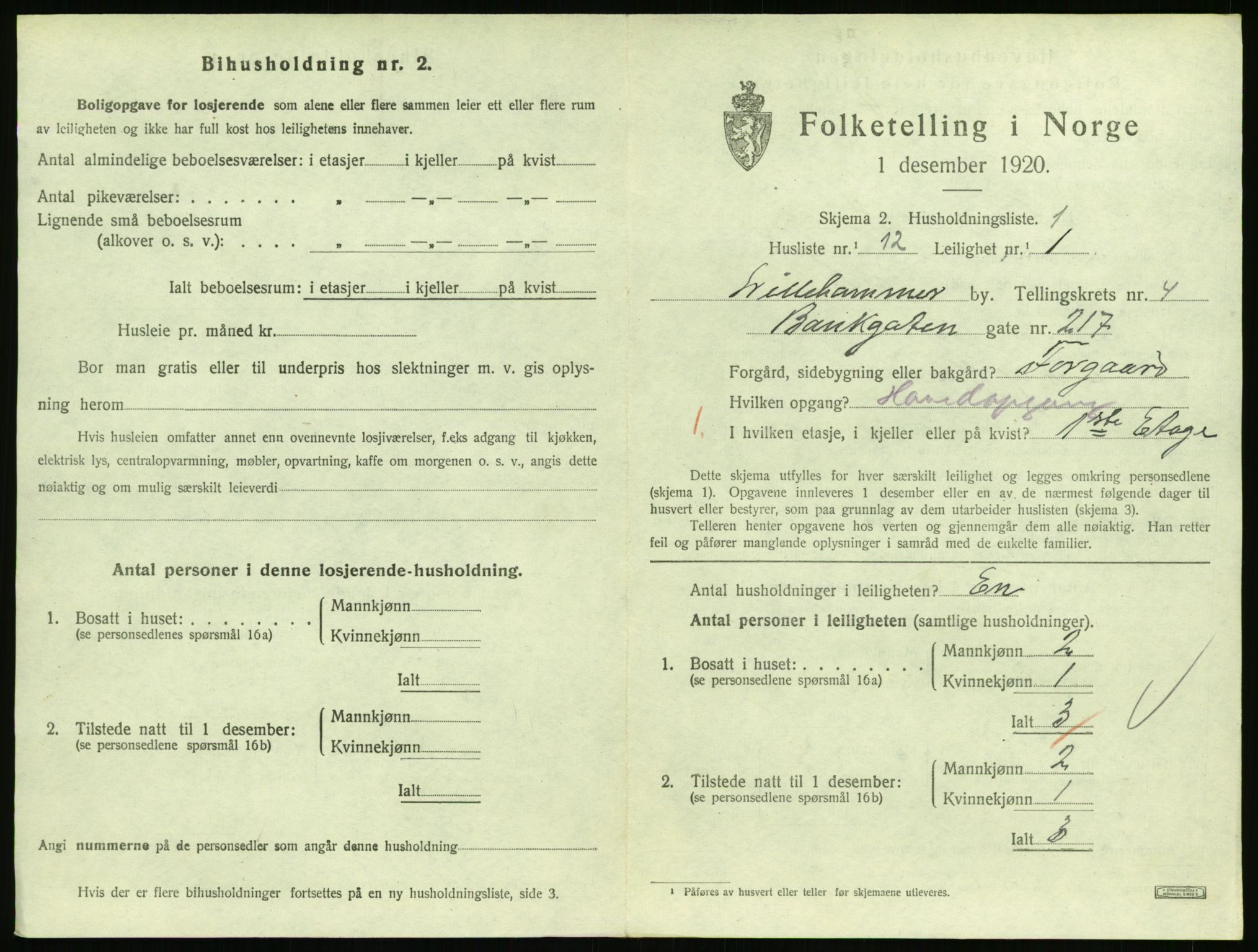SAH, 1920 census for Lillehammer, 1920, p. 1990