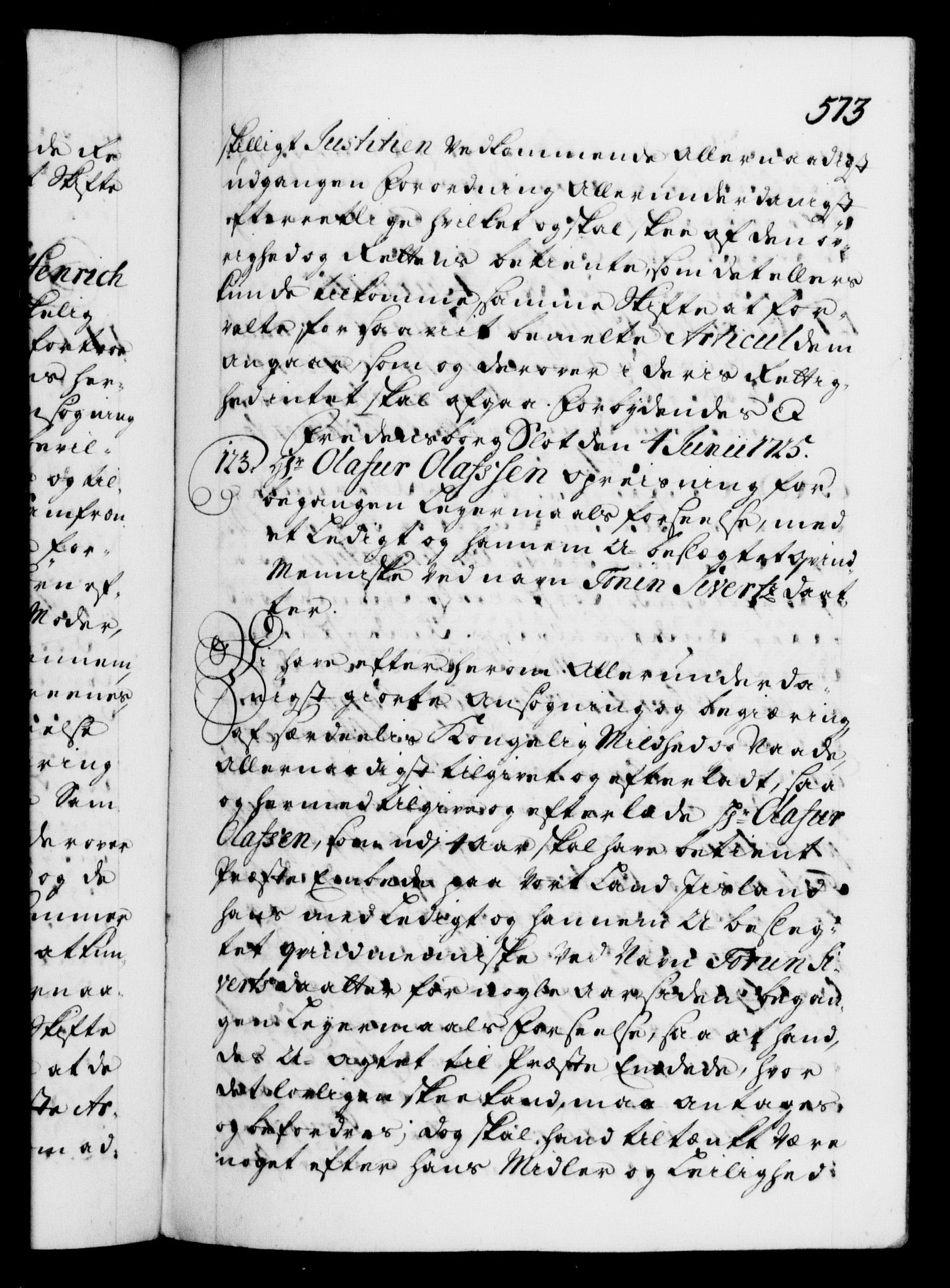 Danske Kanselli 1572-1799, AV/RA-EA-3023/F/Fc/Fca/Fcaa/L0024: Norske registre, 1723-1725, p. 573a