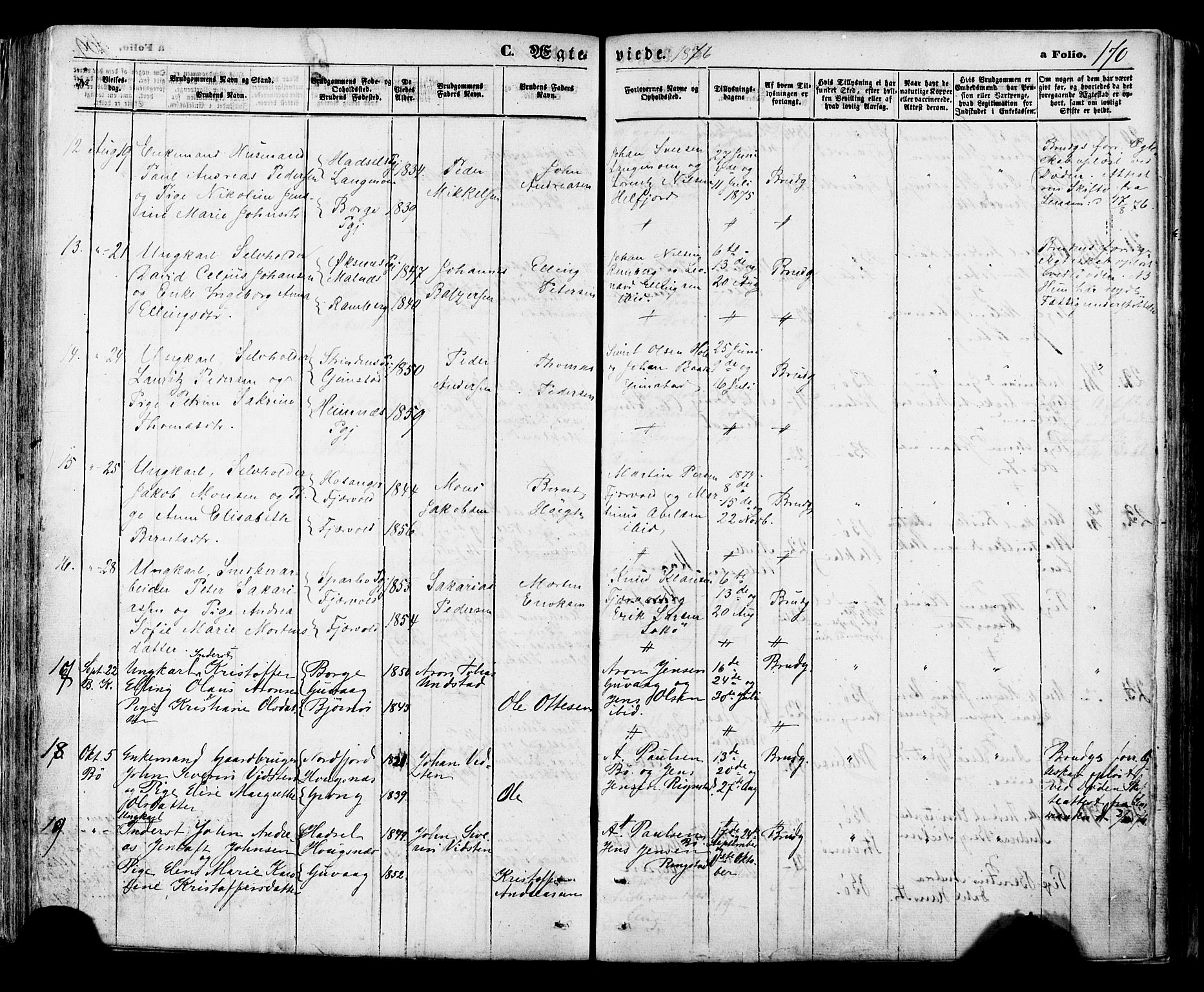 Ministerialprotokoller, klokkerbøker og fødselsregistre - Nordland, SAT/A-1459/891/L1301: Parish register (official) no. 891A06, 1870-1878, p. 170