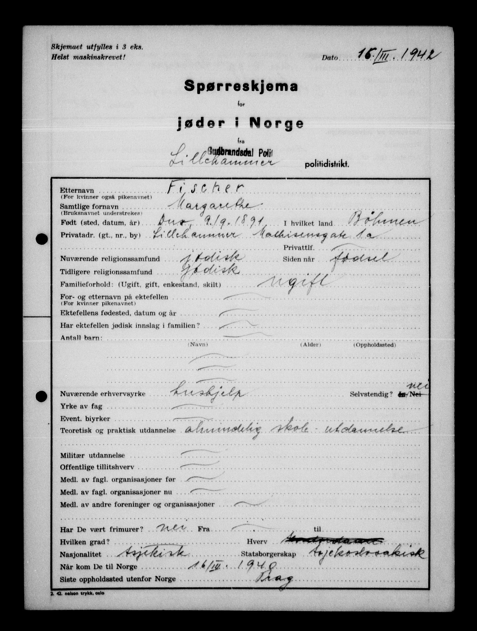 Statspolitiet - Hovedkontoret / Osloavdelingen, AV/RA-S-1329/G/Ga/L0012: Spørreskjema for jøder i Norge. 1: Aker 114- 207 (Levinson-Wozak) og 656 (Salomon). 2: Arendal-Hordaland. 3: Horten-Romerike.  , 1942, p. 498