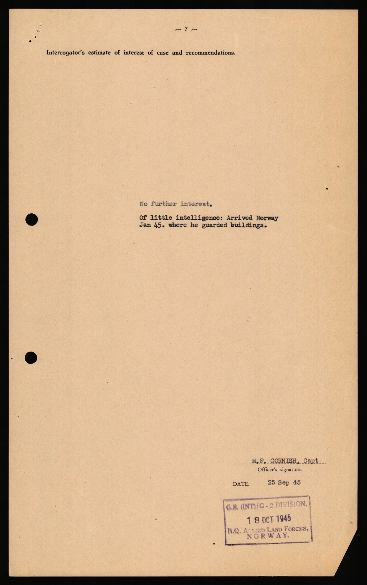 Forsvaret, Forsvarets overkommando II, AV/RA-RAFA-3915/D/Db/L0035: CI Questionaires. Tyske okkupasjonsstyrker i Norge. Tyskere., 1945-1946, p. 18