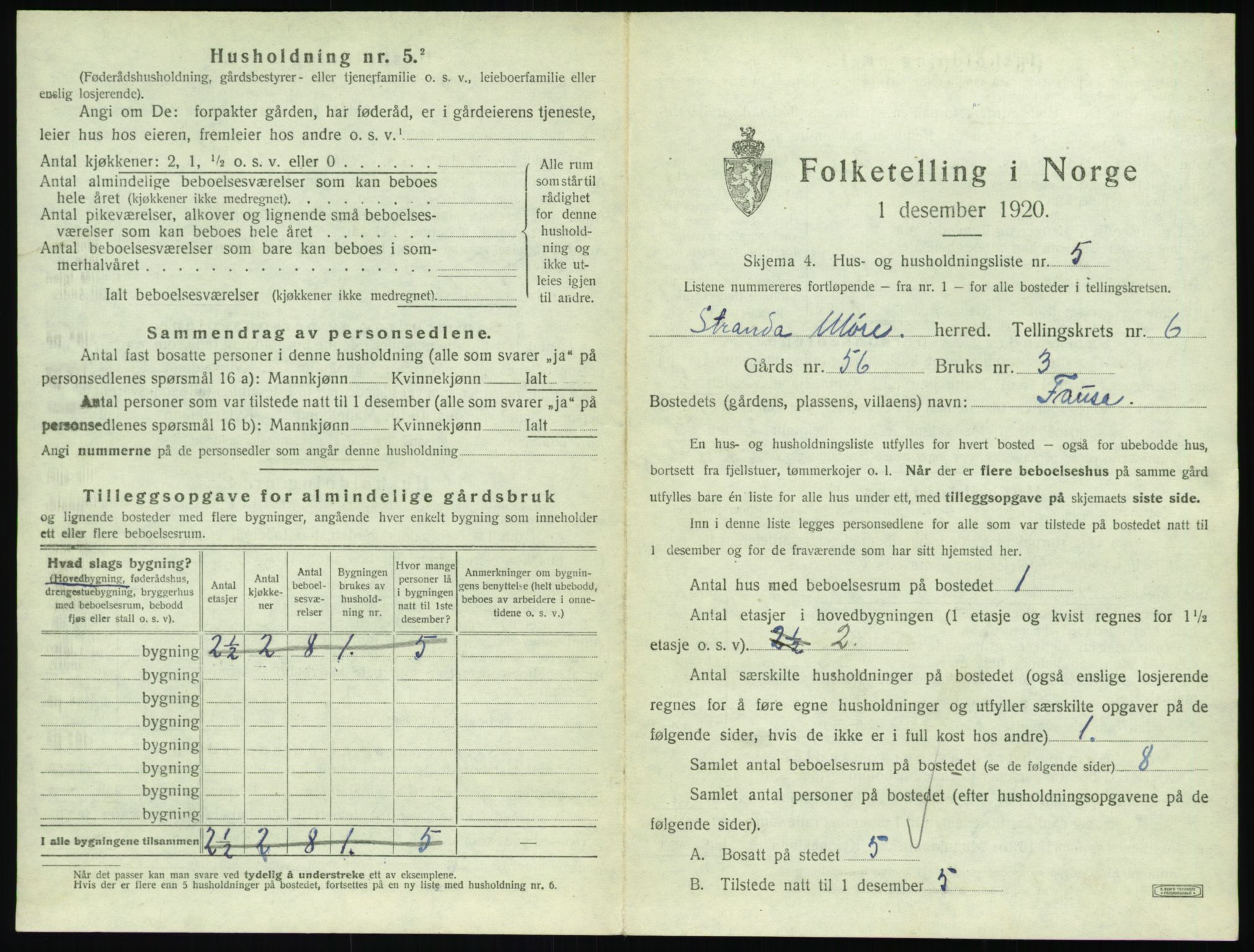 SAT, 1920 census for Stranda, 1920, p. 527