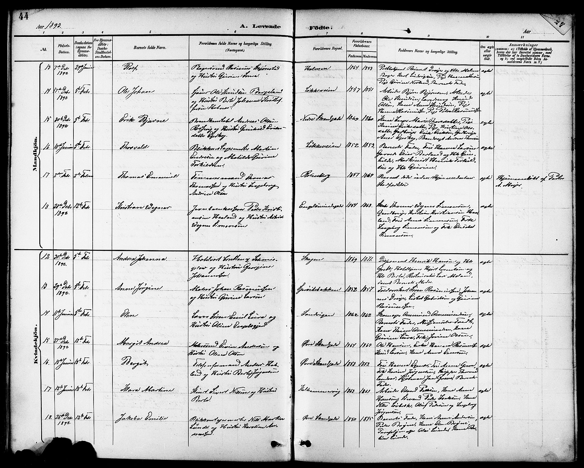 Domkirken sokneprestkontor, AV/SAST-A-101812/001/30/30BB/L0016: Parish register (copy) no. B 16, 1891-1902, p. 44