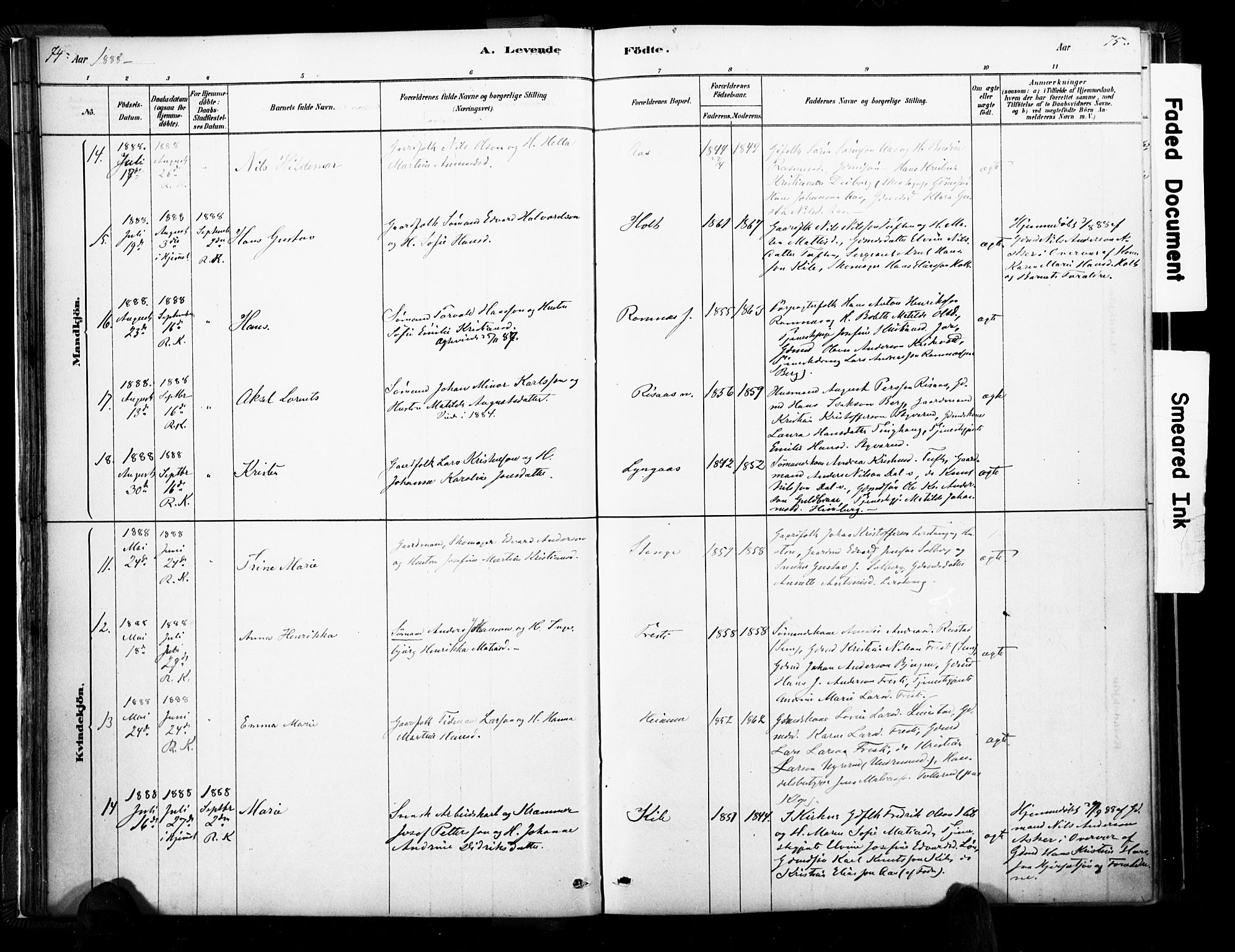 Ramnes kirkebøker, AV/SAKO-A-314/F/Fa/L0007: Parish register (official) no. I 7, 1878-1895, p. 74-75