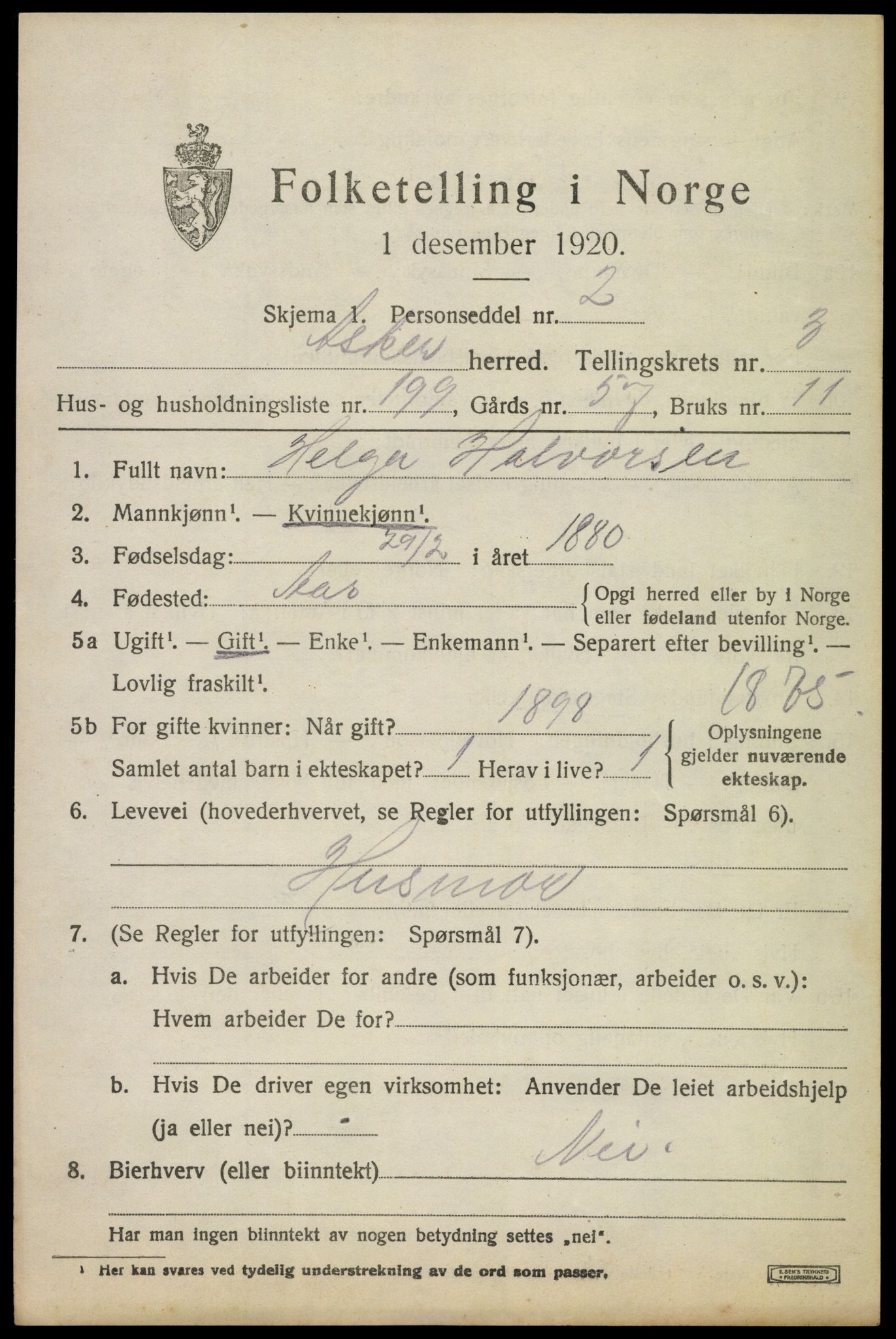 SAO, 1920 census for Asker, 1920, p. 10270