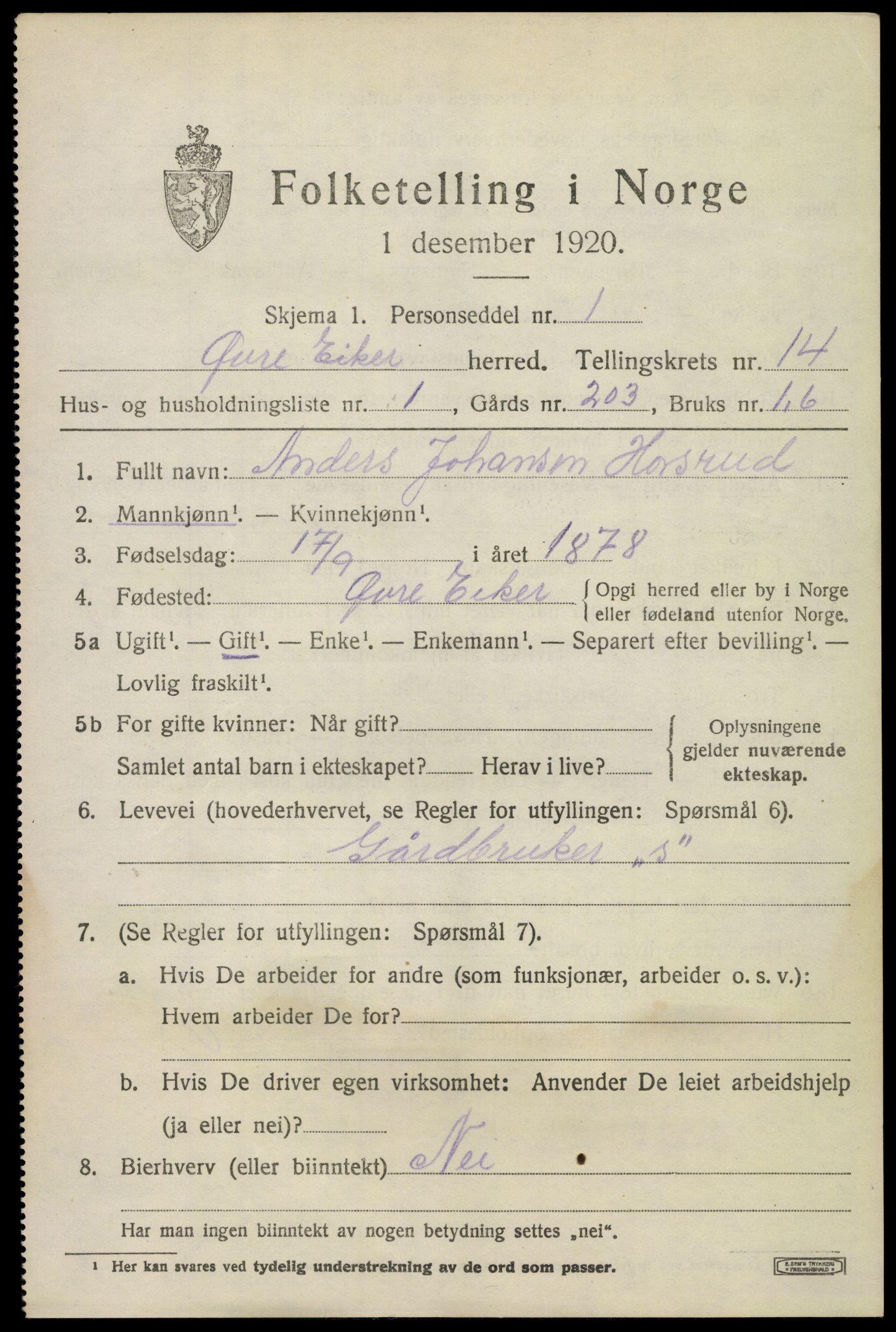 SAKO, 1920 census for Øvre Eiker, 1920, p. 20236