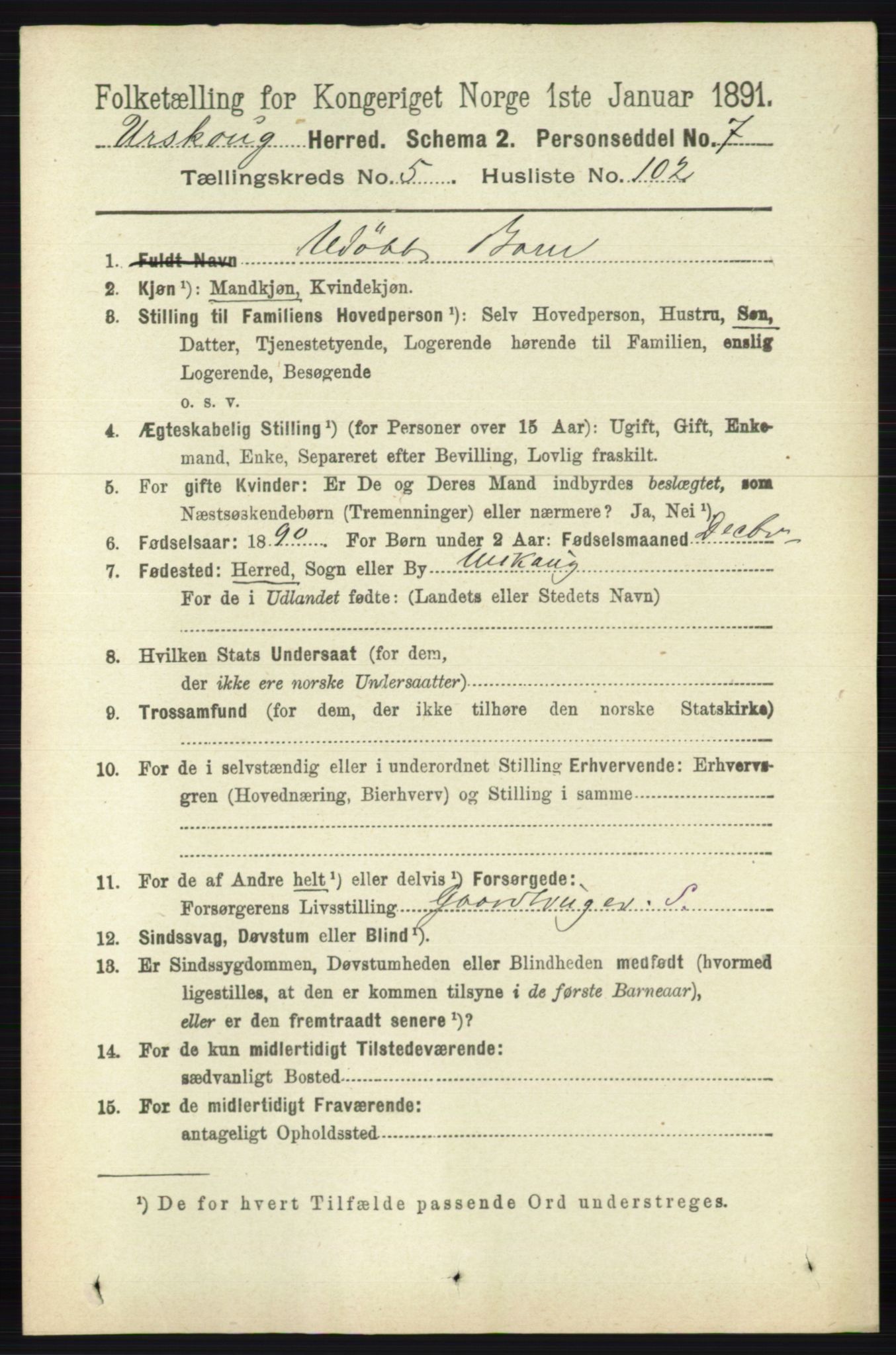 RA, 1891 census for 0224 Aurskog, 1891, p. 2656