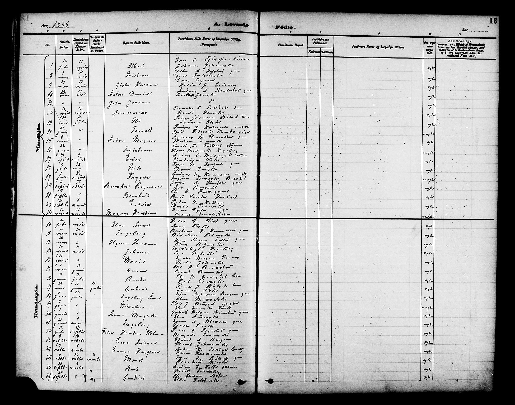 Ministerialprotokoller, klokkerbøker og fødselsregistre - Møre og Romsdal, AV/SAT-A-1454/586/L0992: Parish register (copy) no. 586C03, 1892-1909, p. 13