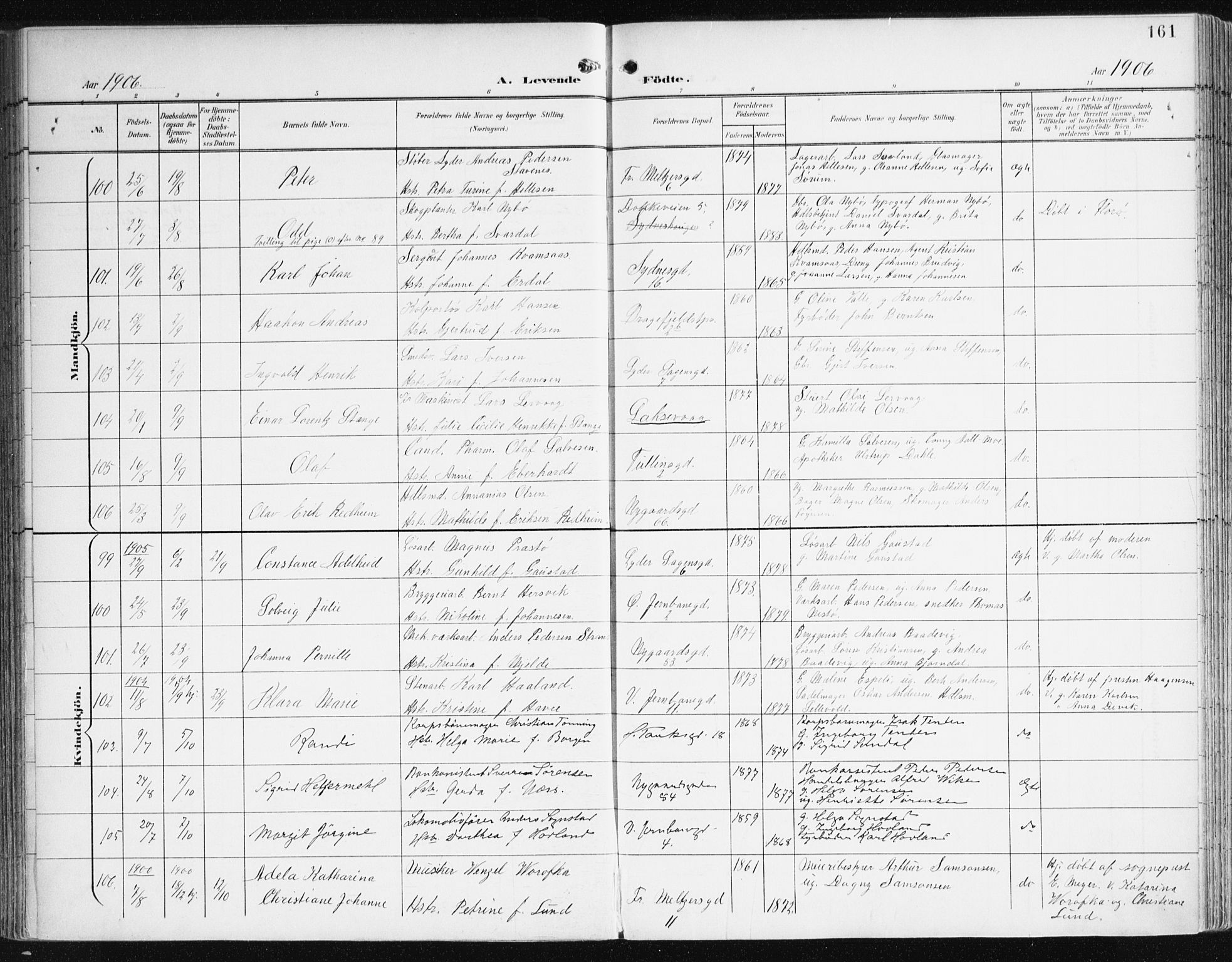 Johanneskirken sokneprestembete, AV/SAB-A-76001/H/Haa/L0002: Parish register (official) no. A 2, 1900-1912, p. 161