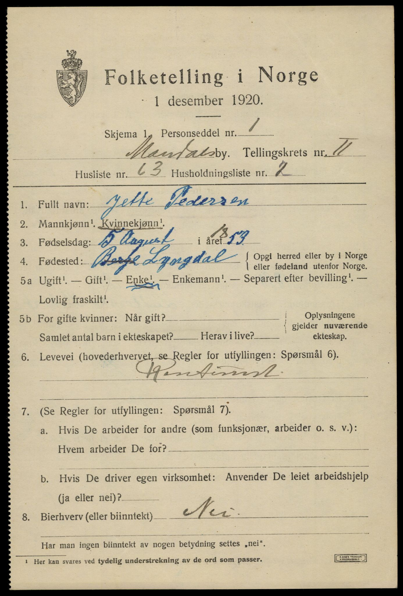 SAK, 1920 census for Mandal, 1920, p. 4793