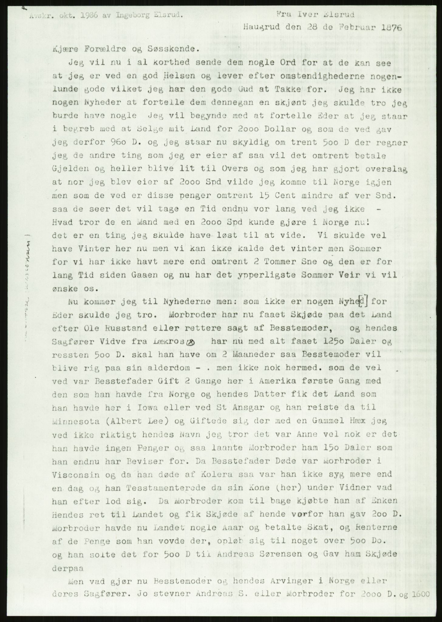 Samlinger til kildeutgivelse, Amerikabrevene, AV/RA-EA-4057/F/L0018: Innlån fra Buskerud: Elsrud, 1838-1914, p. 559