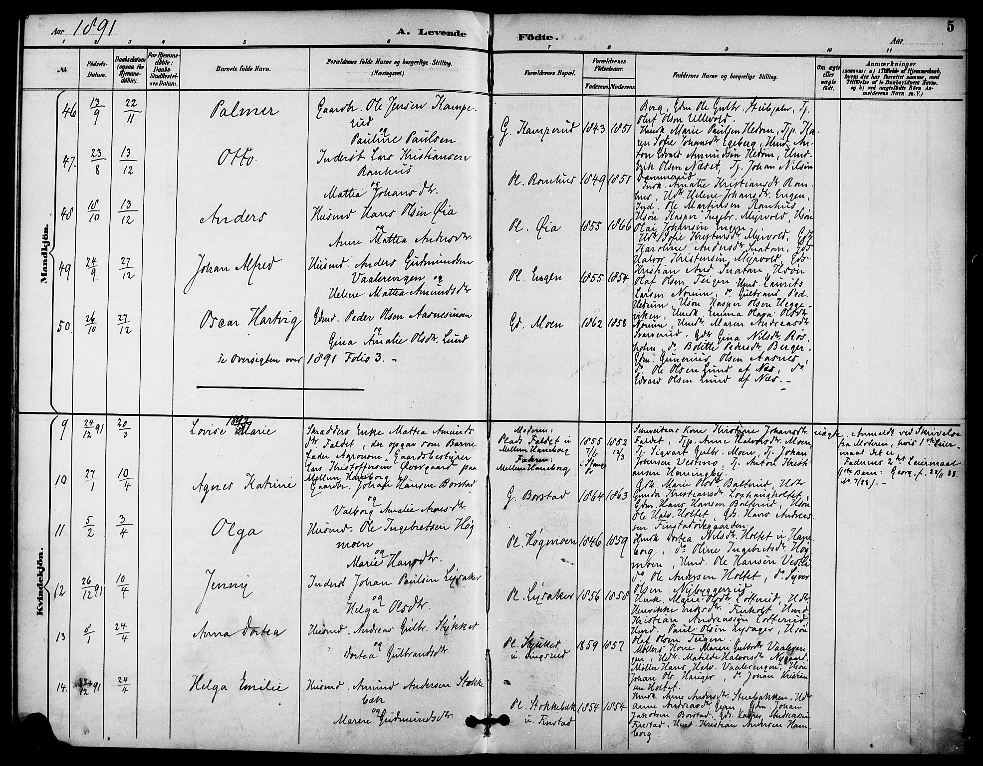 Aurskog prestekontor Kirkebøker, AV/SAO-A-10304a/F/Fa/L0009: Parish register (official) no. I 9, 1891-1898, p. 5