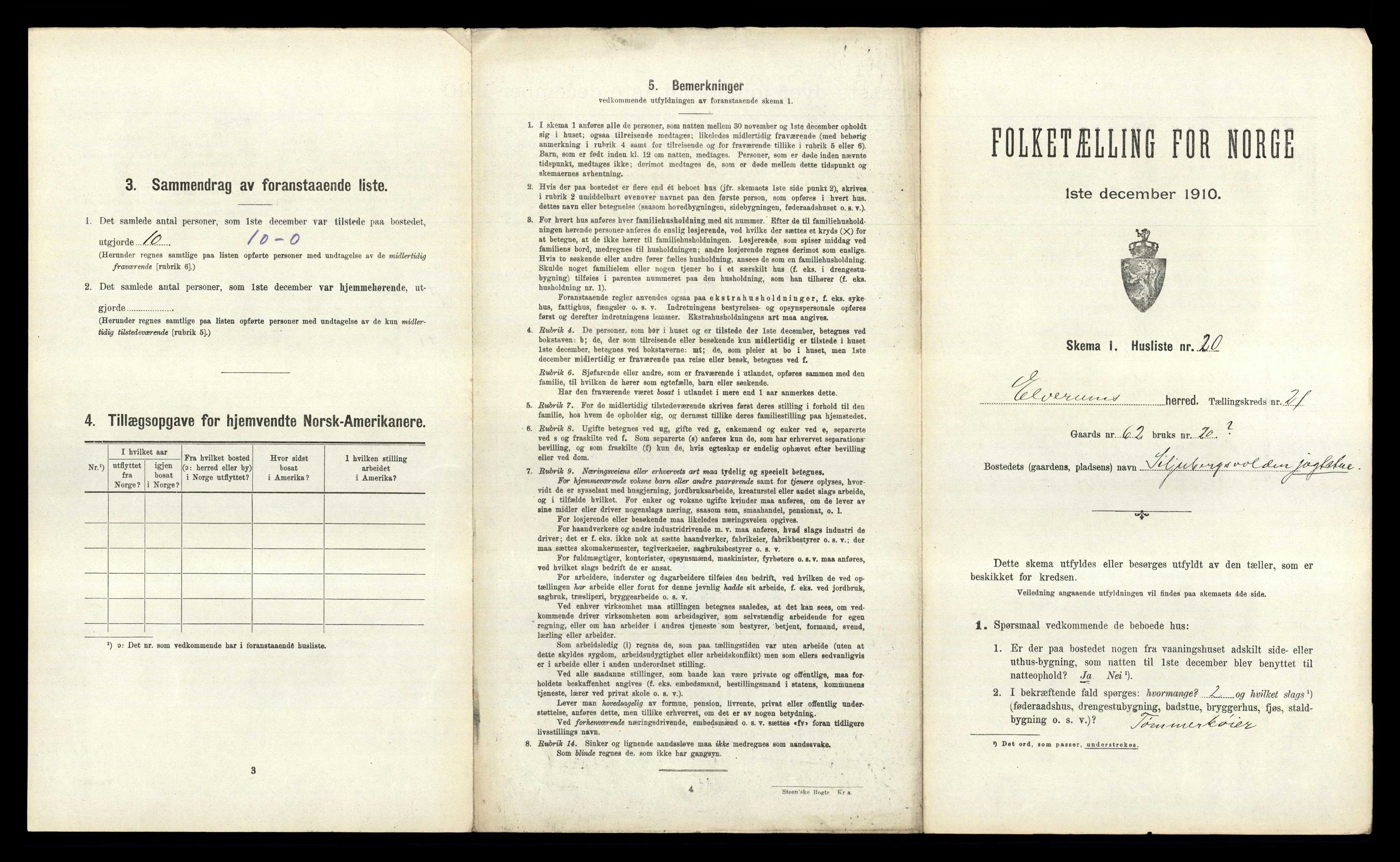 RA, 1910 census for Elverum, 1910, p. 3363