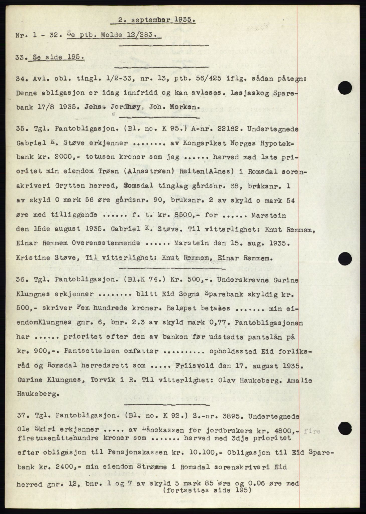 Romsdal sorenskriveri, AV/SAT-A-4149/1/2/2C/L0067: Mortgage book no. 61, 1935-1935, Deed date: 02.09.1935