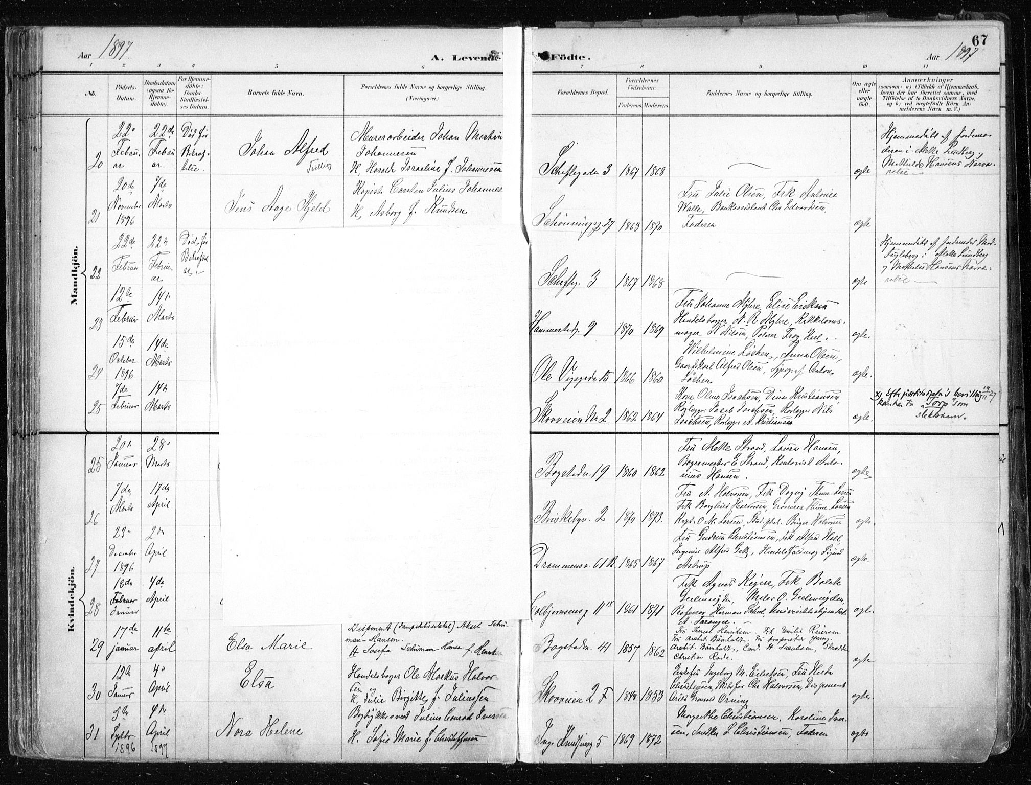 Uranienborg prestekontor Kirkebøker, AV/SAO-A-10877/F/Fa/L0005: Parish register (official) no. 5, 1895-1907, p. 67