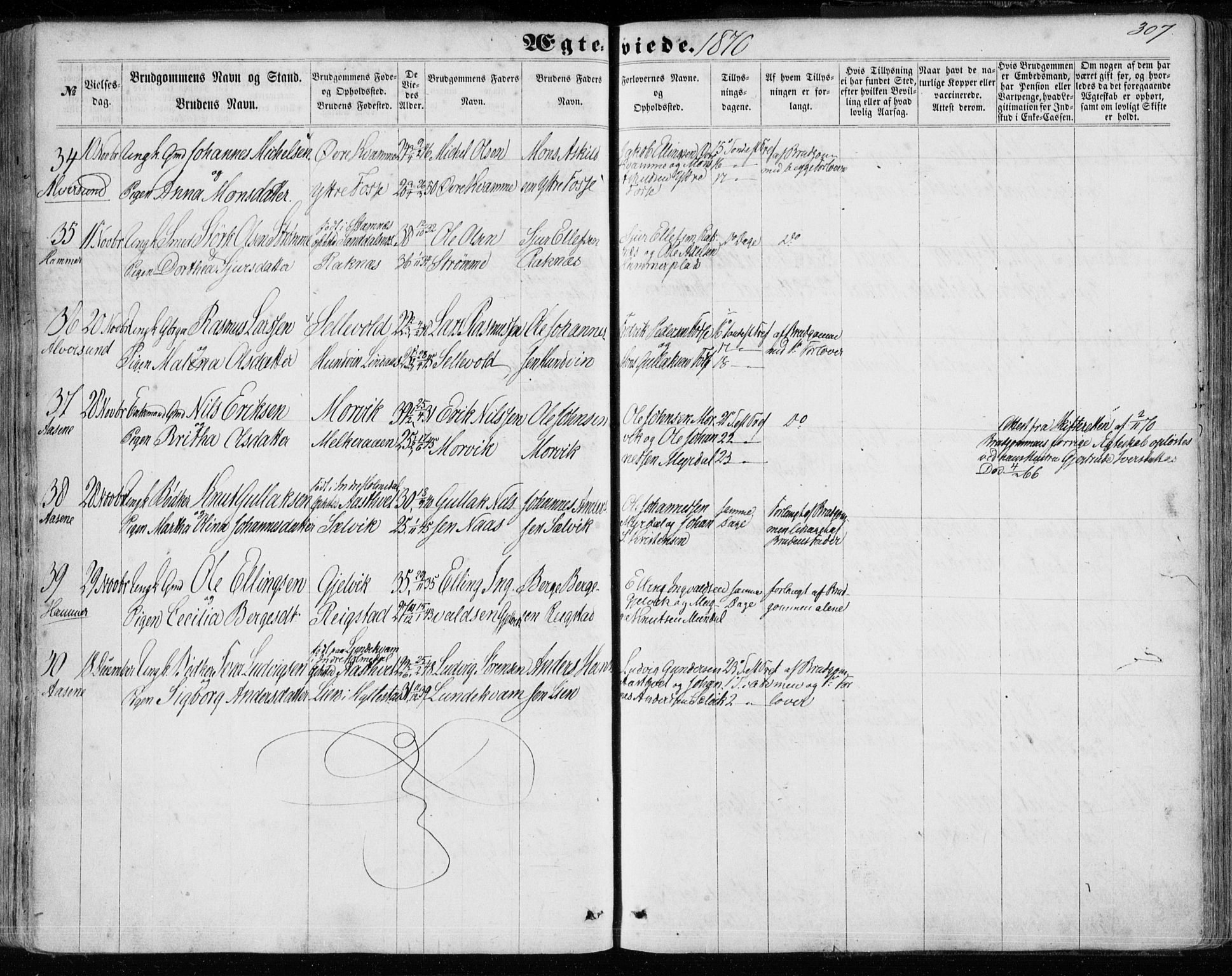 Hamre sokneprestembete, AV/SAB-A-75501/H/Ha/Haa/Haaa/L0014: Parish register (official) no. A 14, 1858-1872, p. 307