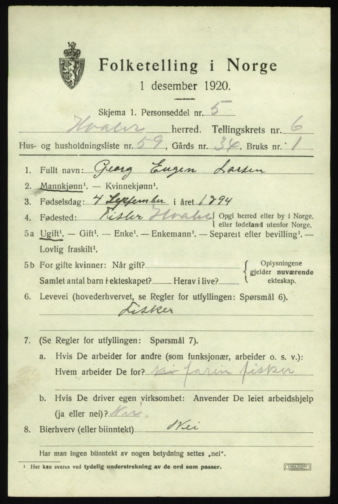 SAO, 1920 census for Hvaler, 1920, p. 6406