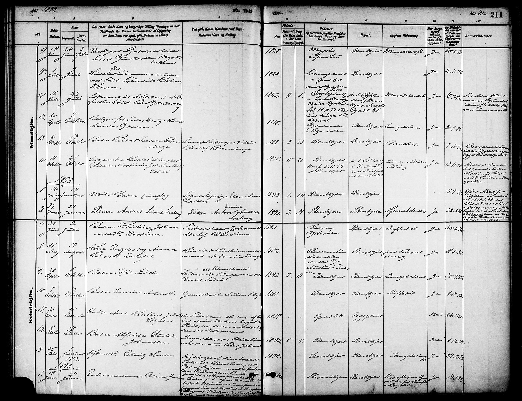 Ministerialprotokoller, klokkerbøker og fødselsregistre - Nord-Trøndelag, SAT/A-1458/739/L0371: Parish register (official) no. 739A03, 1881-1895, p. 211