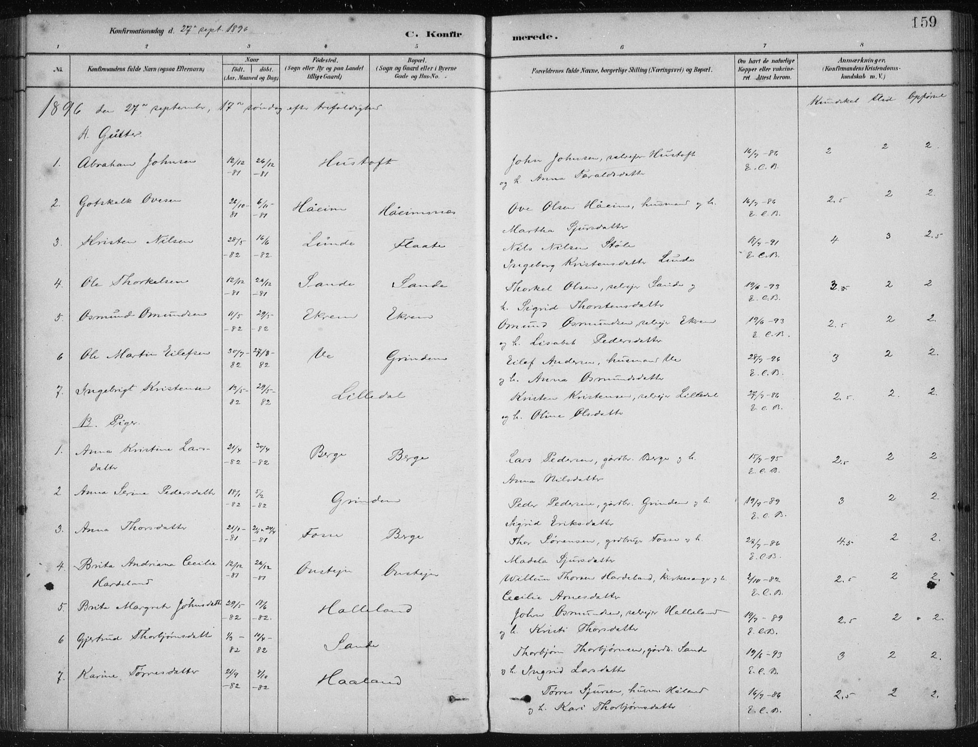 Etne sokneprestembete, AV/SAB-A-75001/H/Haa: Parish register (official) no. D  1, 1879-1919, p. 159