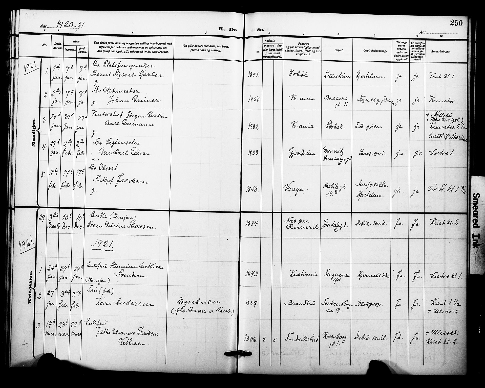 Garnisonsmenigheten Kirkebøker, SAO/A-10846/F/Fa/L0015: Parish register (official) no. 15, 1915-1921, p. 250
