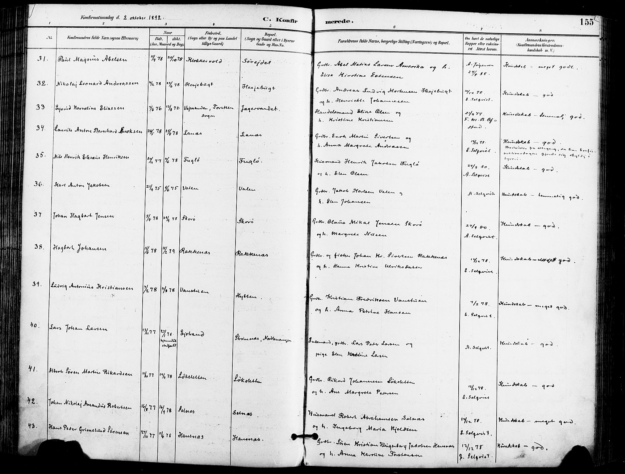 Karlsøy sokneprestembete, AV/SATØ-S-1299/H/Ha/Haa/L0007kirke: Parish register (official) no. 7, 1891-1902, p. 155