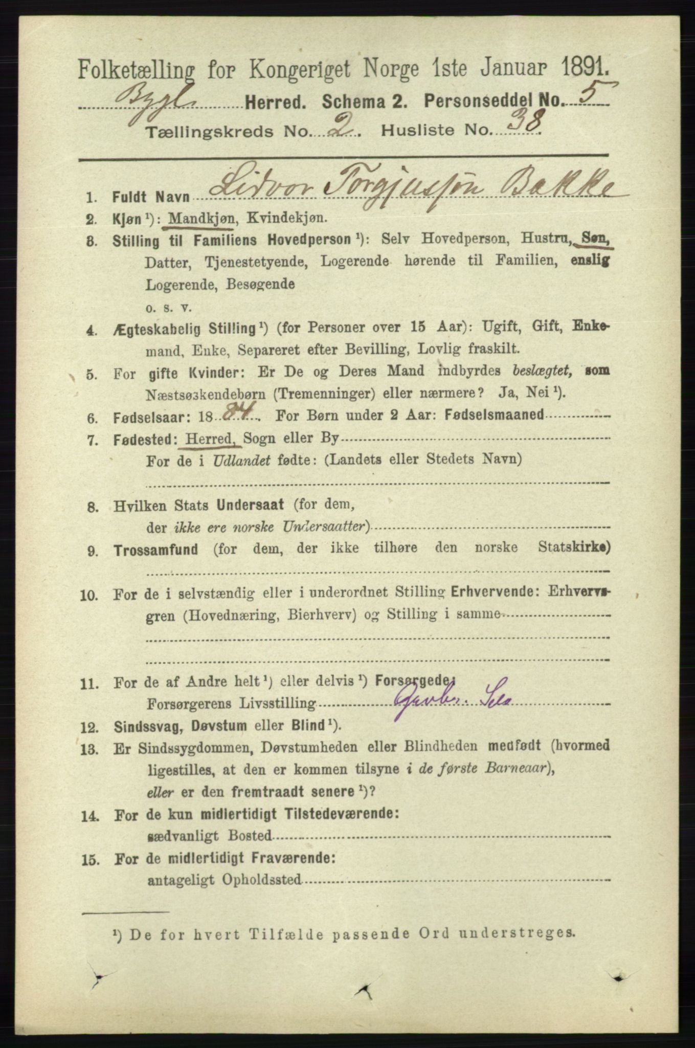 RA, 1891 census for 0938 Bygland, 1891, p. 512