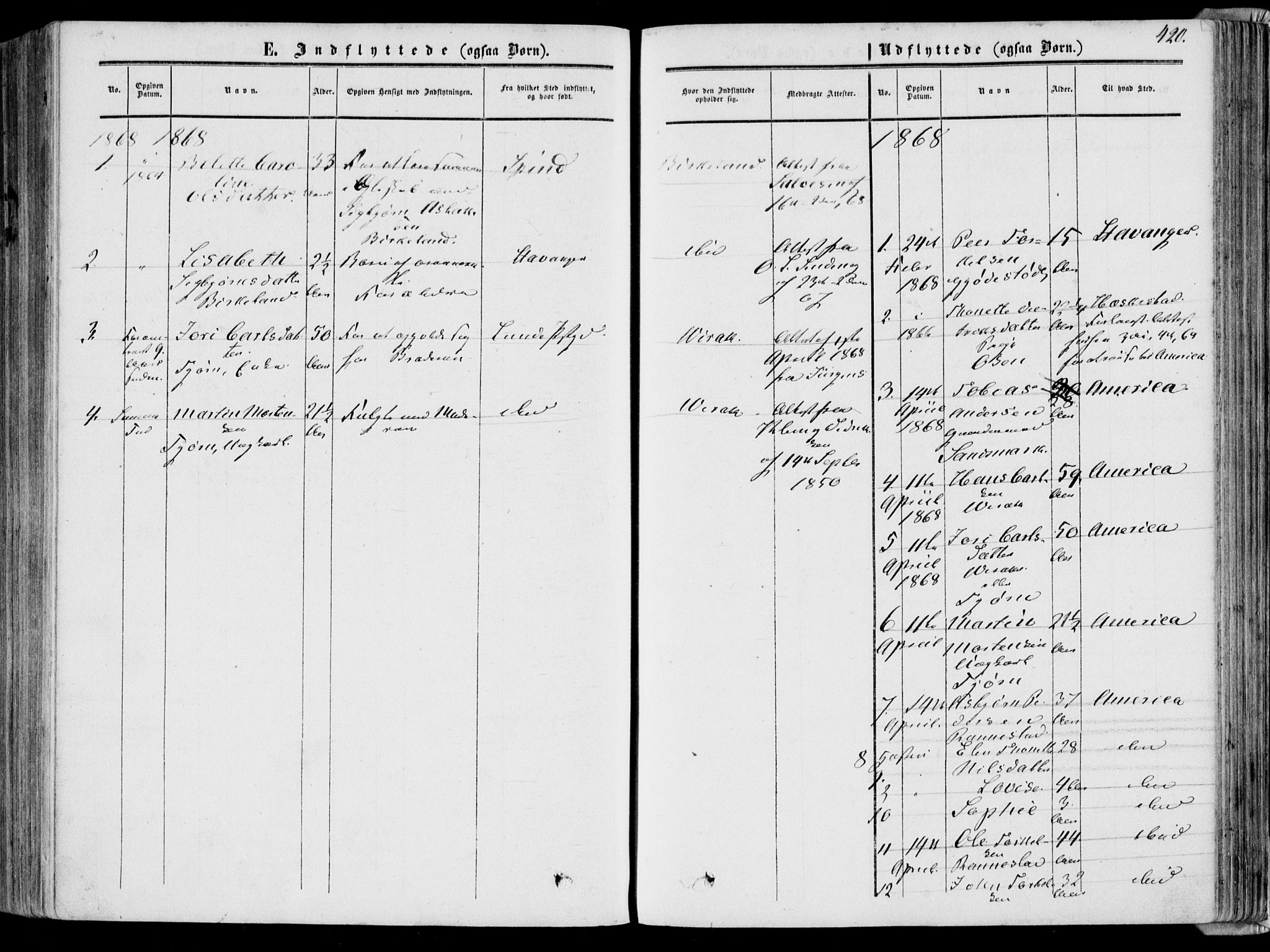 Bakke sokneprestkontor, SAK/1111-0002/F/Fa/Faa/L0006: Parish register (official) no. A 6, 1855-1877, p. 420