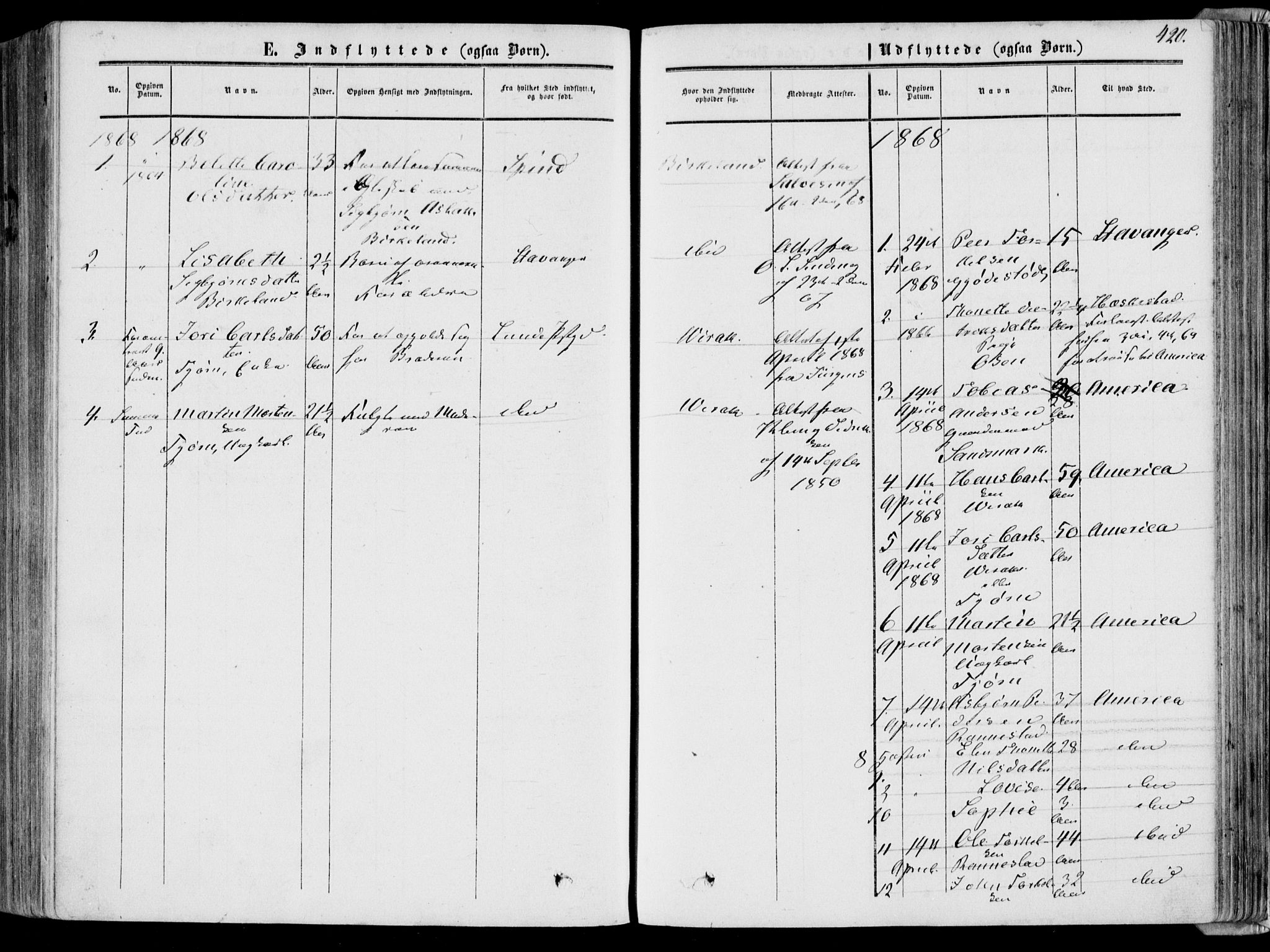 Bakke sokneprestkontor, AV/SAK-1111-0002/F/Fa/Faa/L0006: Parish register (official) no. A 6, 1855-1877, p. 420