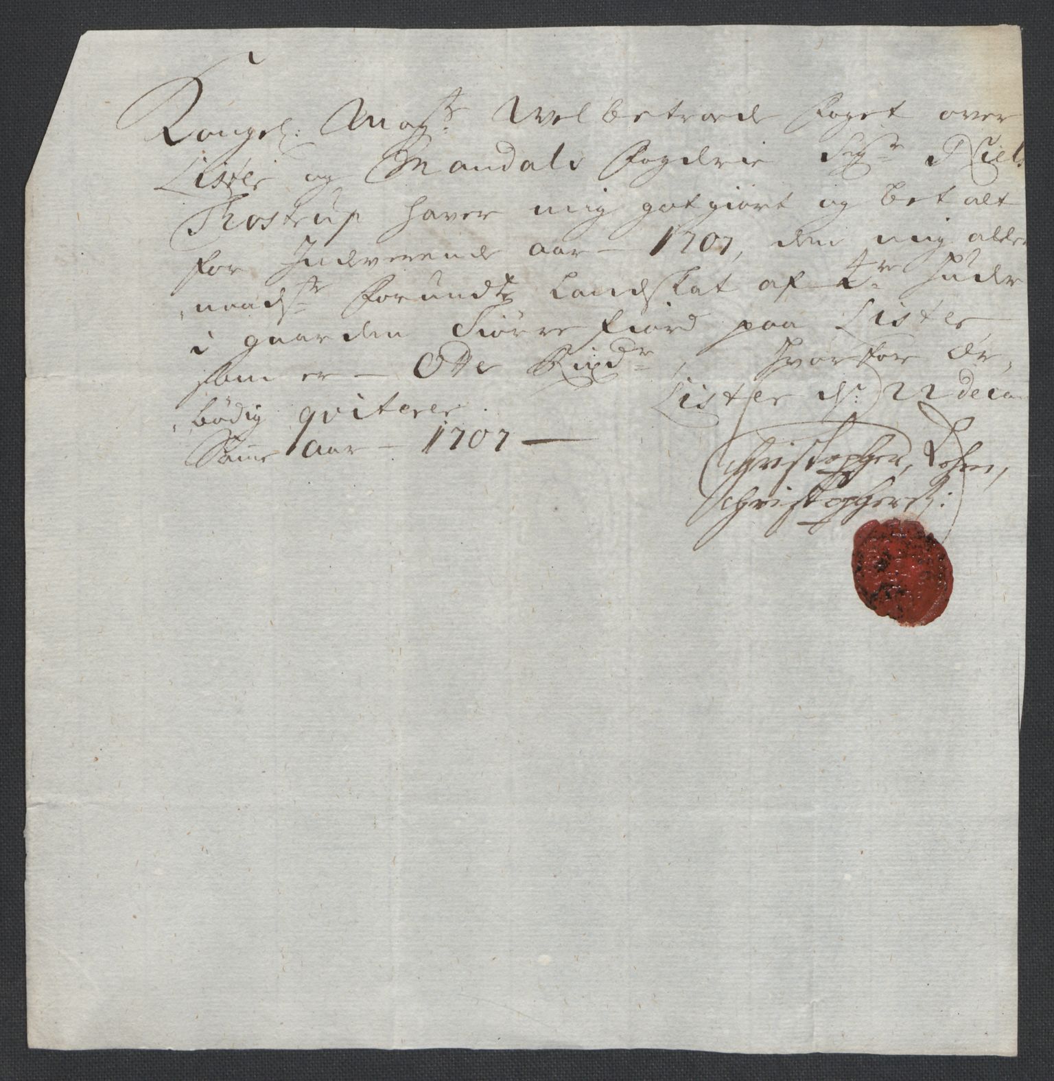 Rentekammeret inntil 1814, Reviderte regnskaper, Fogderegnskap, AV/RA-EA-4092/R43/L2551: Fogderegnskap Lista og Mandal, 1705-1709, p. 477