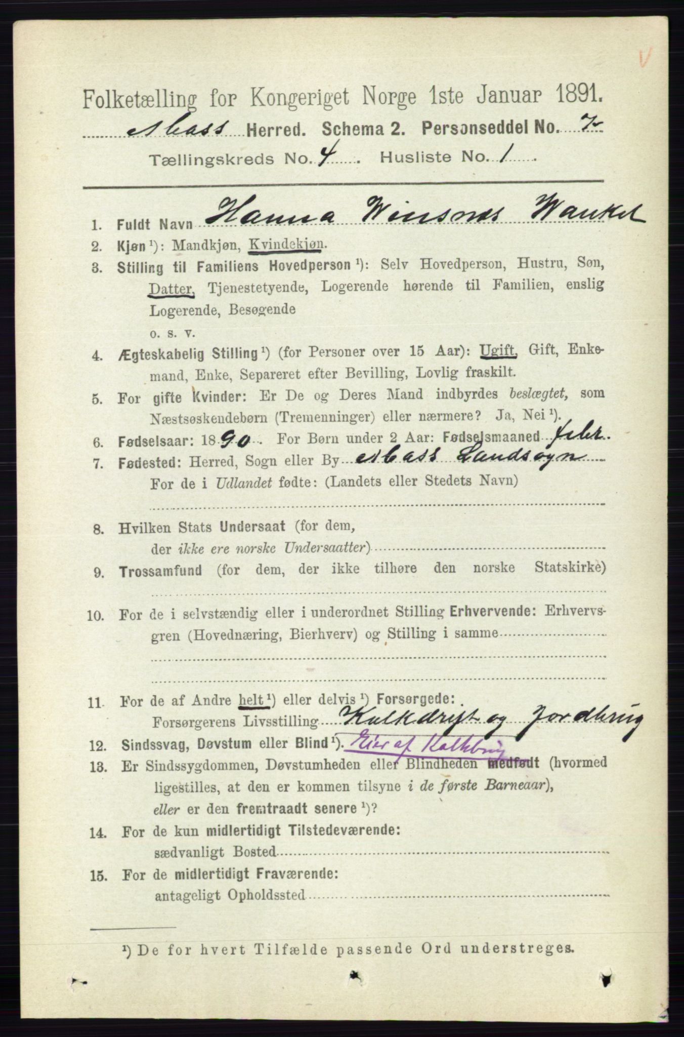 RA, 1891 Census for 0194 Moss, 1891, p. 1318