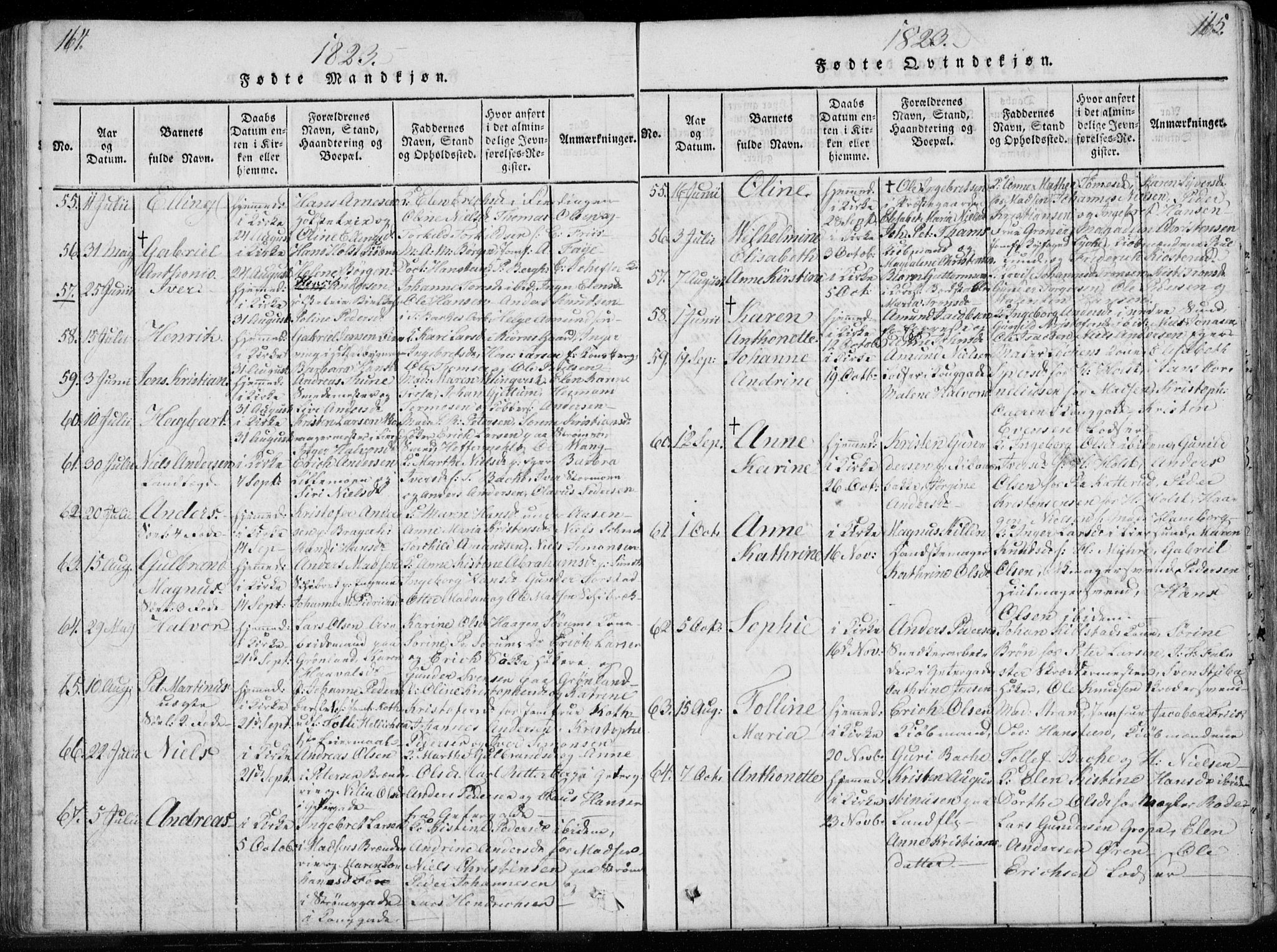 Bragernes kirkebøker, SAKO/A-6/F/Fa/L0007: Parish register (official) no. I 7, 1815-1829, p. 164-165