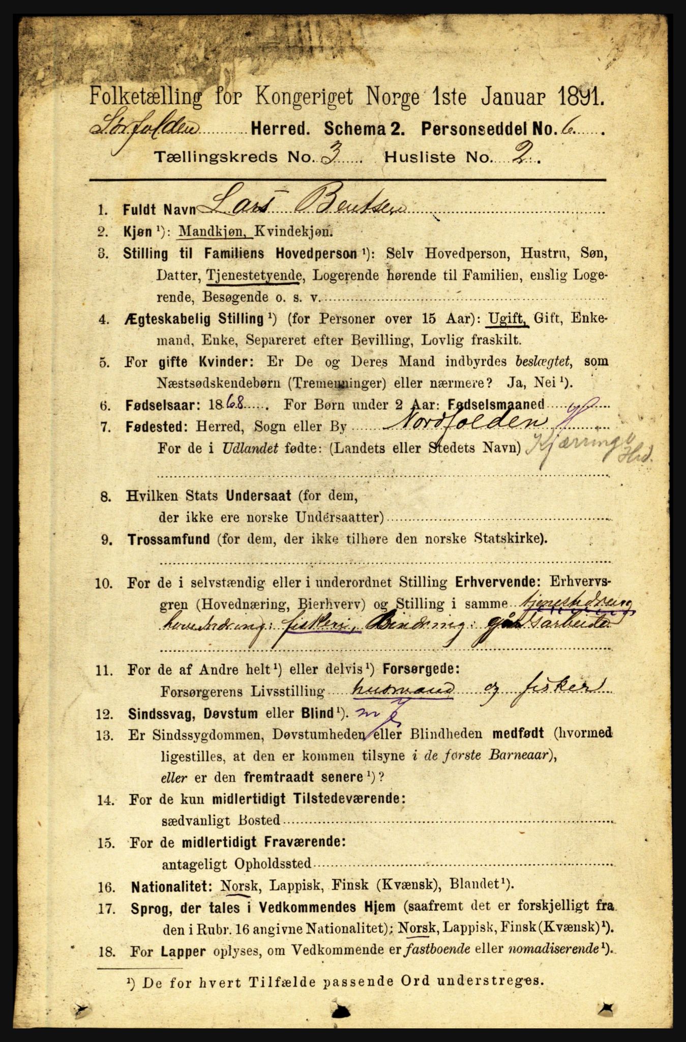 RA, 1891 census for 1845 Sørfold, 1891, p. 466