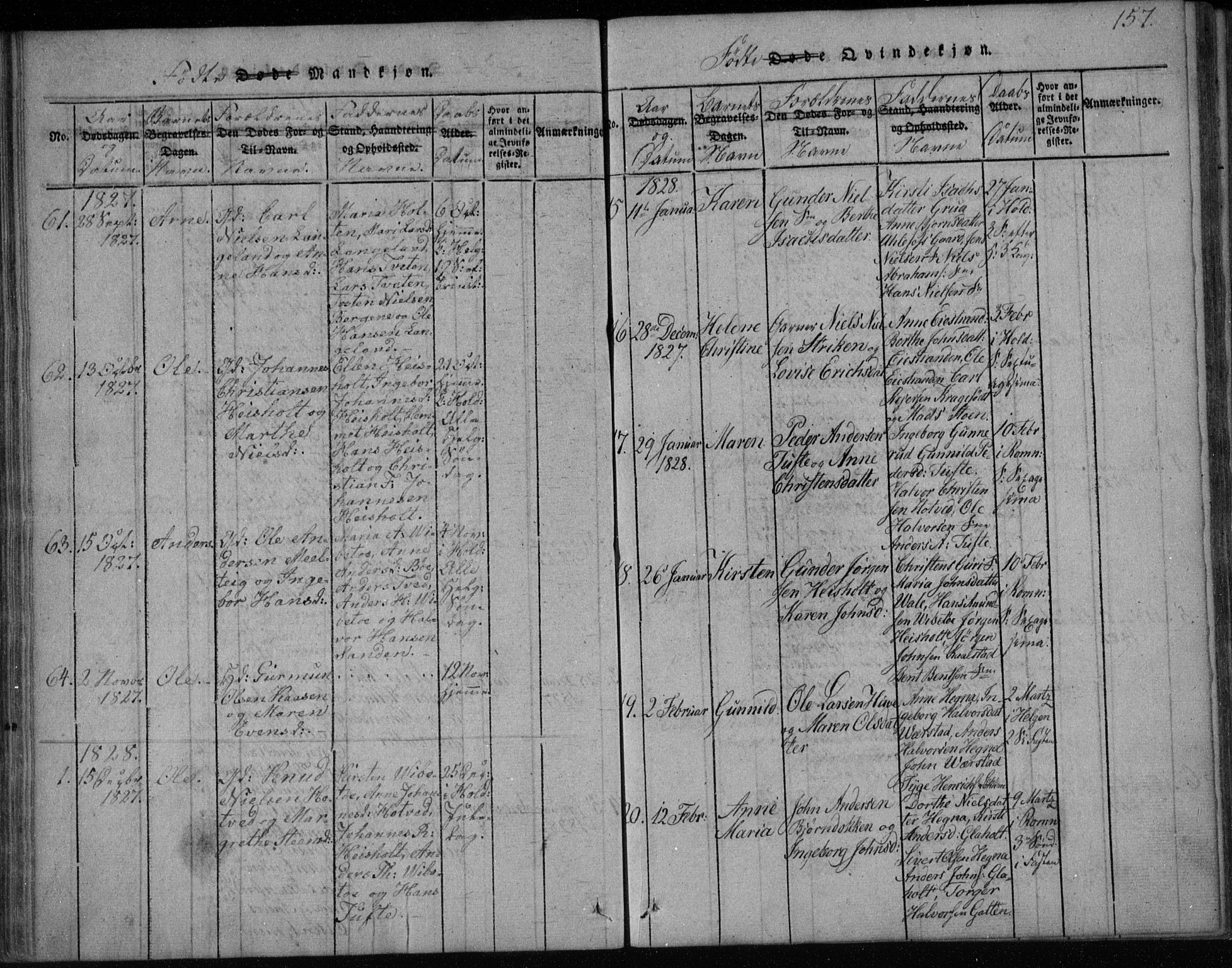 Holla kirkebøker, AV/SAKO-A-272/F/Fa/L0003: Parish register (official) no. 3, 1815-1830, p. 157