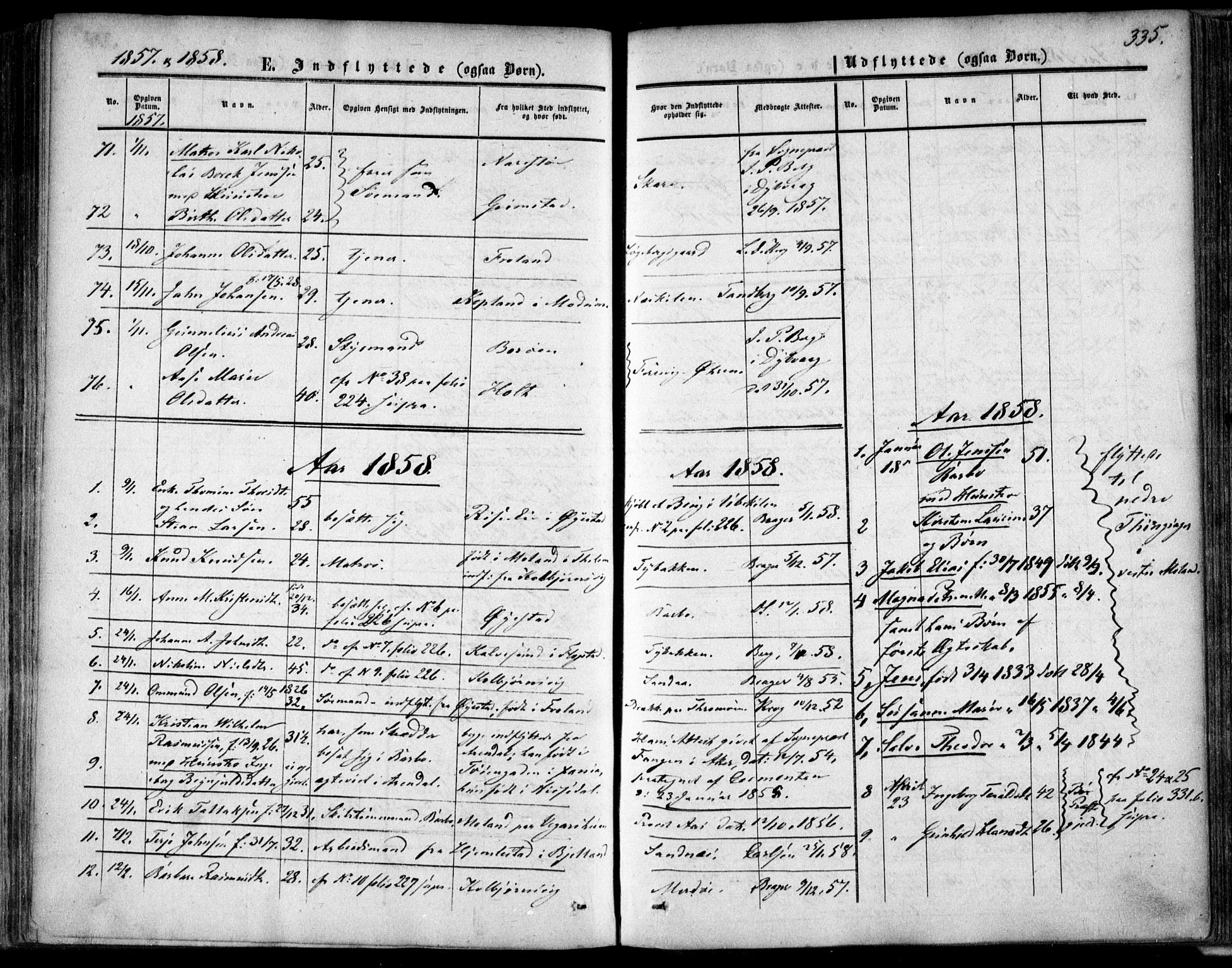 Tromøy sokneprestkontor, SAK/1111-0041/F/Fa/L0006: Parish register (official) no. A 6, 1855-1863, p. 335