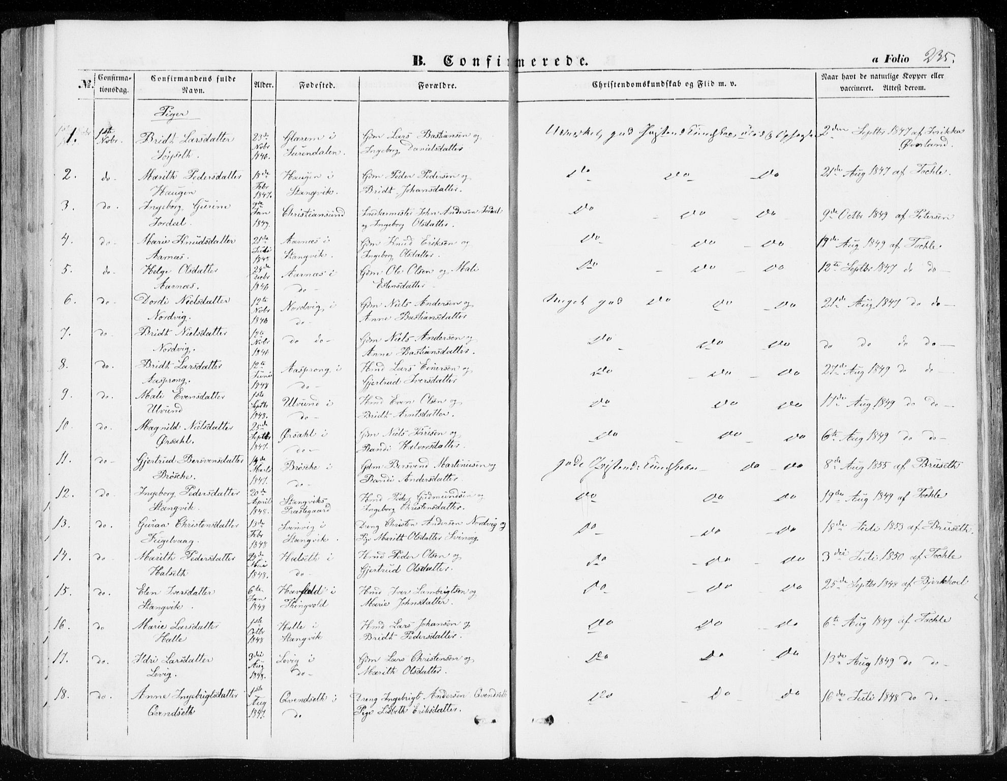 Ministerialprotokoller, klokkerbøker og fødselsregistre - Møre og Romsdal, SAT/A-1454/592/L1026: Parish register (official) no. 592A04, 1849-1867, p. 235