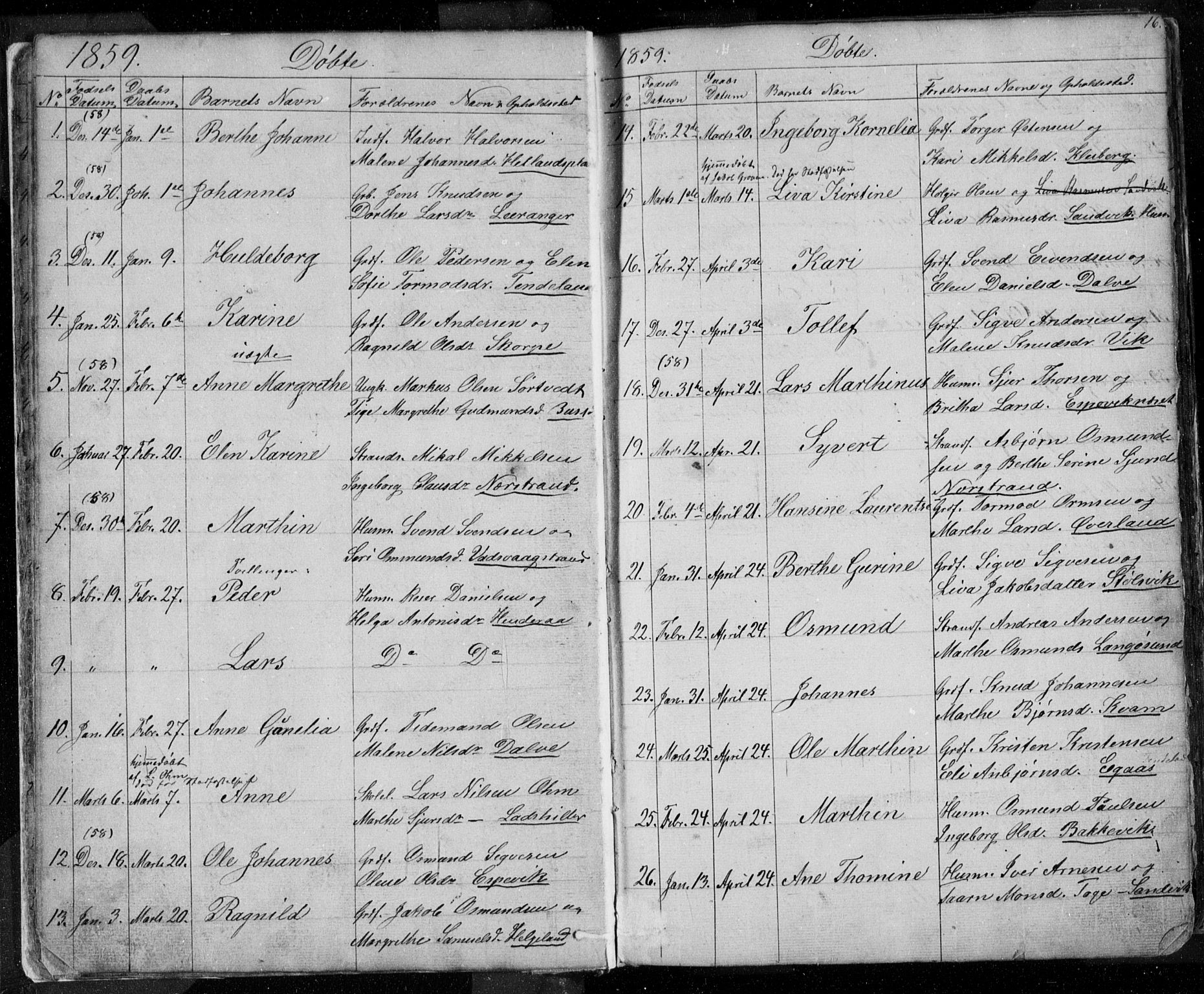 Nedstrand sokneprestkontor, SAST/A-101841/01/V: Parish register (copy) no. B 3, 1848-1933, p. 16