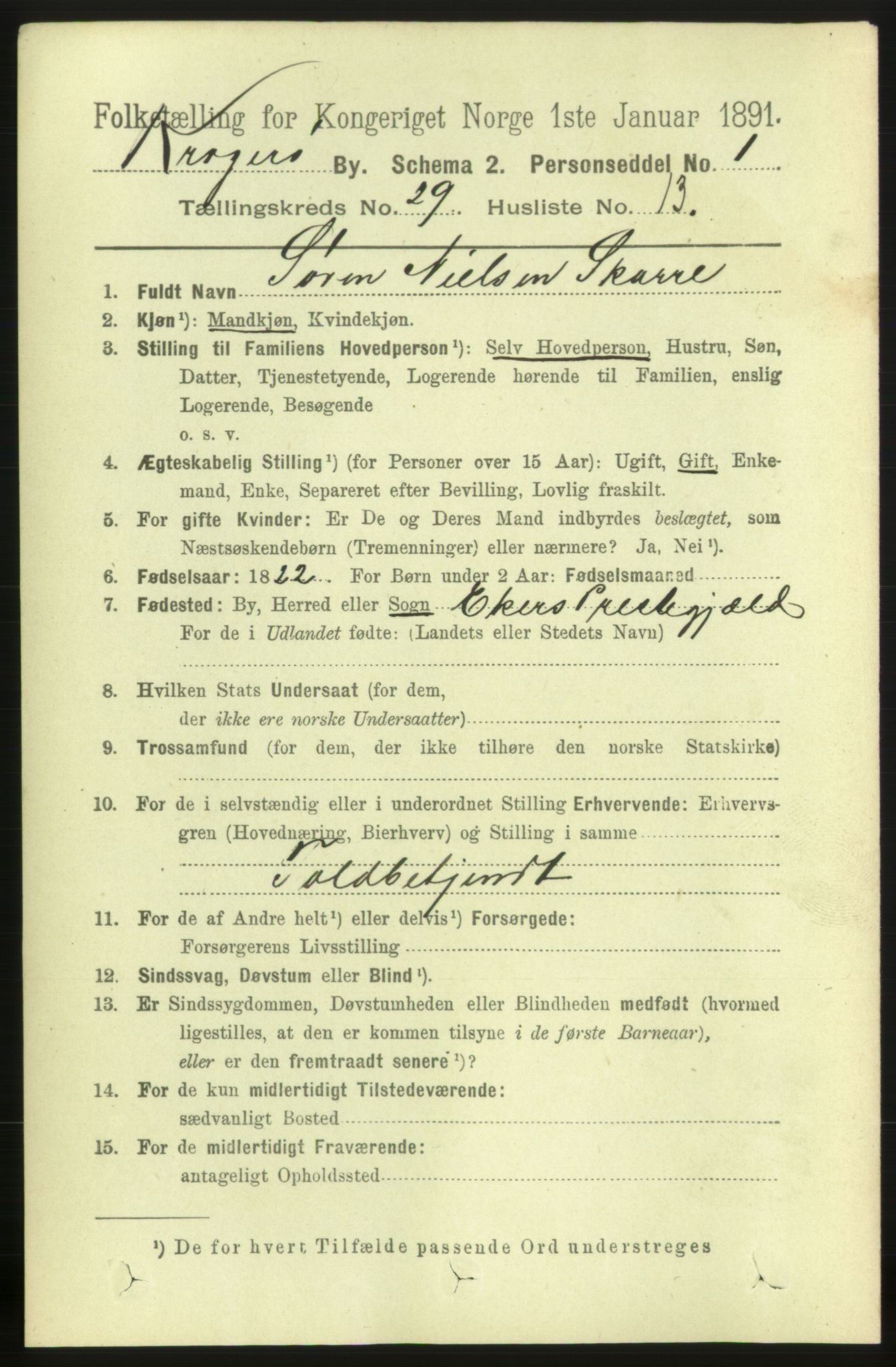 RA, 1891 census for 0801 Kragerø, 1891, p. 5548