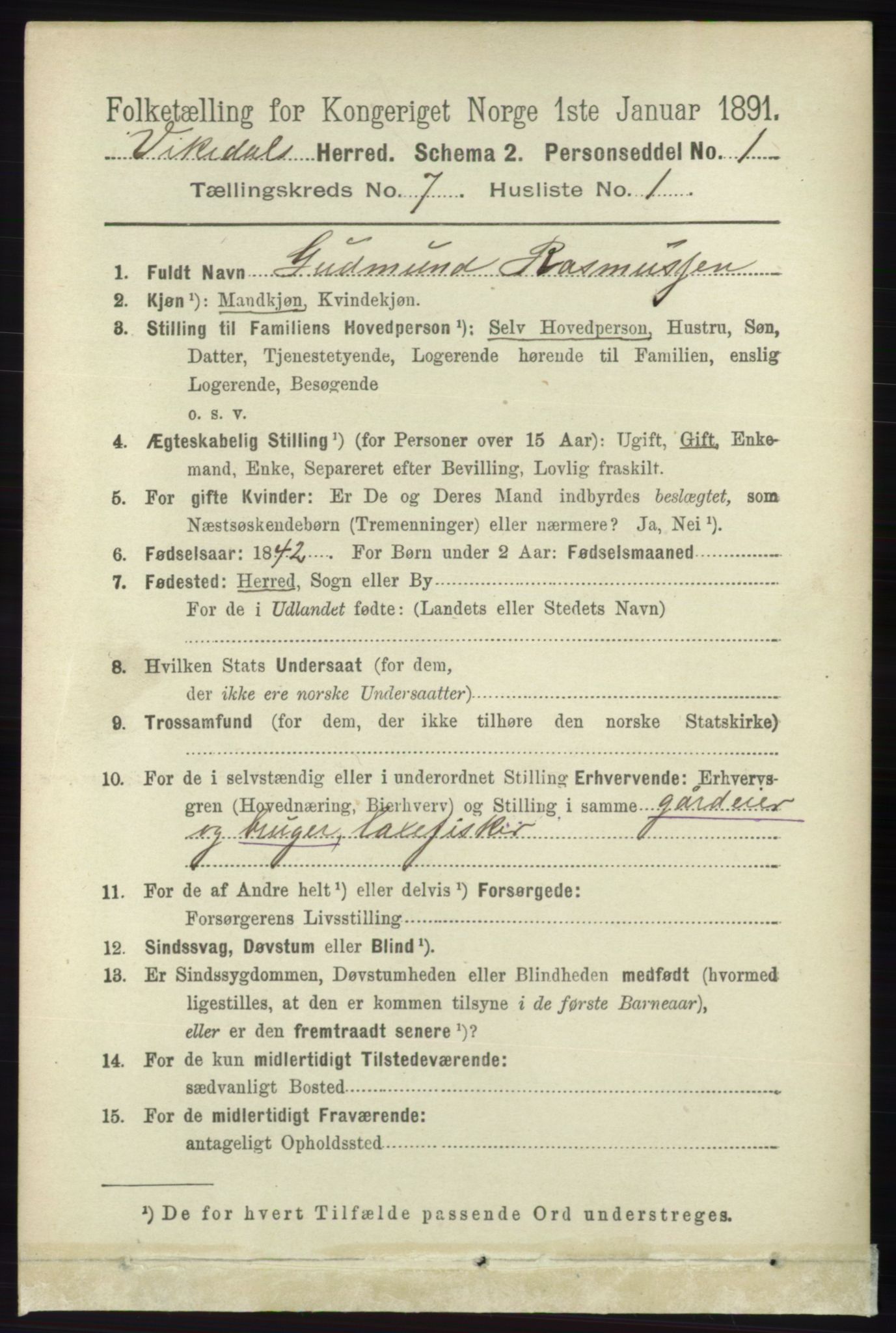 RA, 1891 census for 1157 Vikedal, 1891, p. 2034