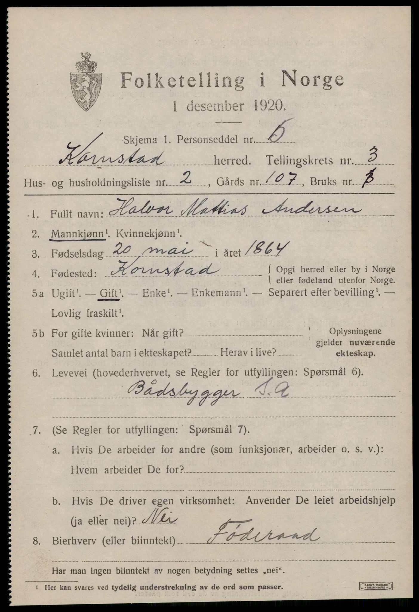 SAT, 1920 census for Kornstad, 1920, p. 1927