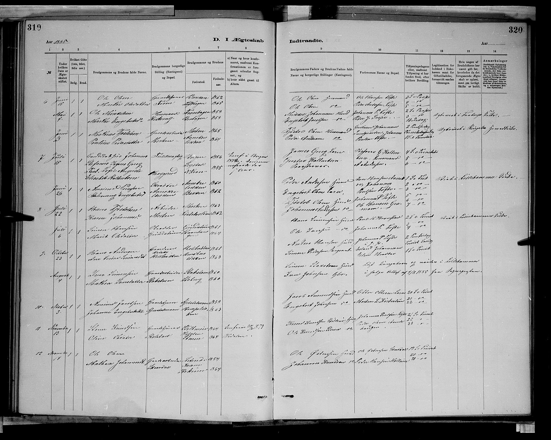 Sør-Fron prestekontor, SAH/PREST-010/H/Ha/Hab/L0003: Parish register (copy) no. 3, 1884-1896, p. 319-320