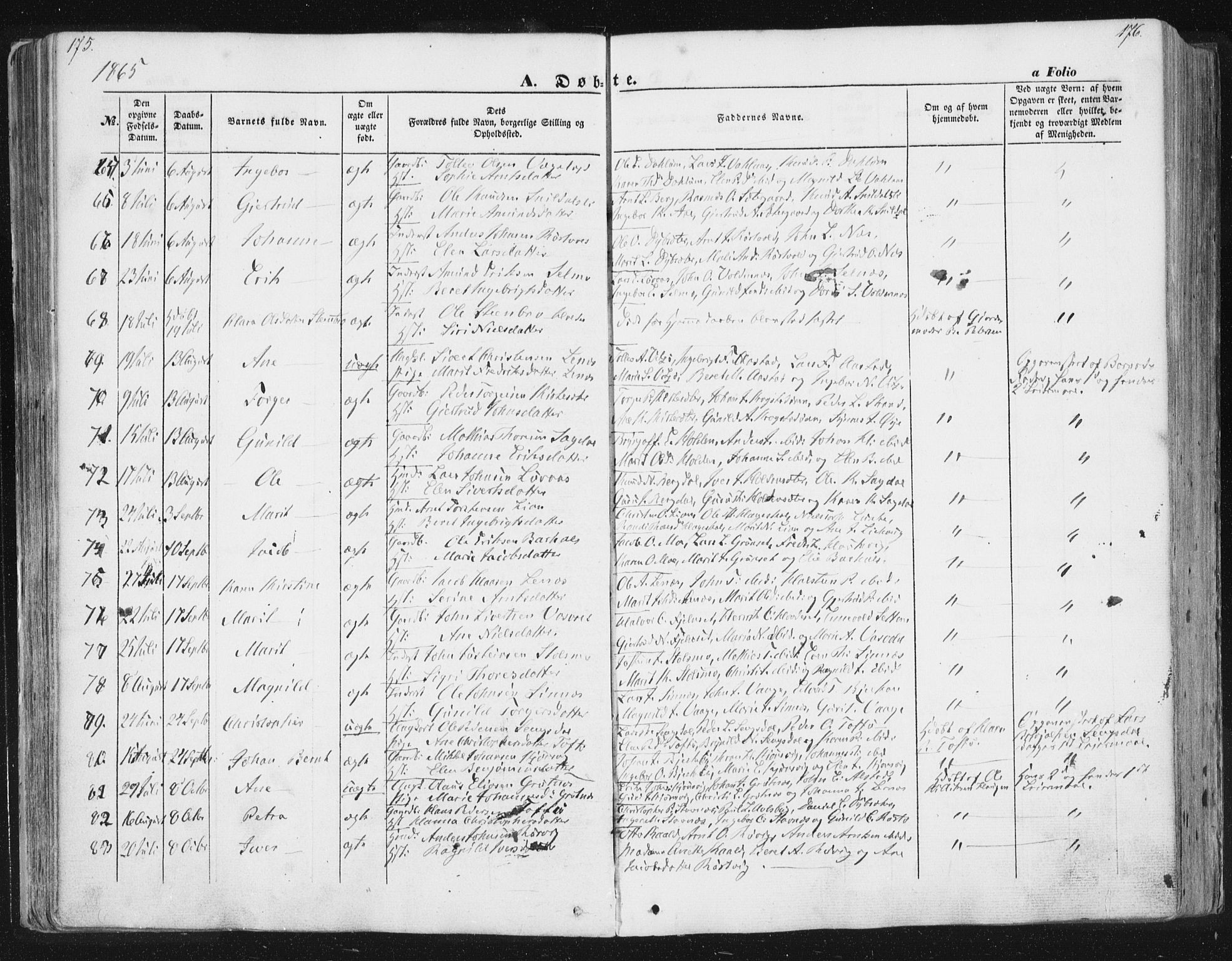 Ministerialprotokoller, klokkerbøker og fødselsregistre - Sør-Trøndelag, AV/SAT-A-1456/630/L0494: Parish register (official) no. 630A07, 1852-1868, p. 175-176