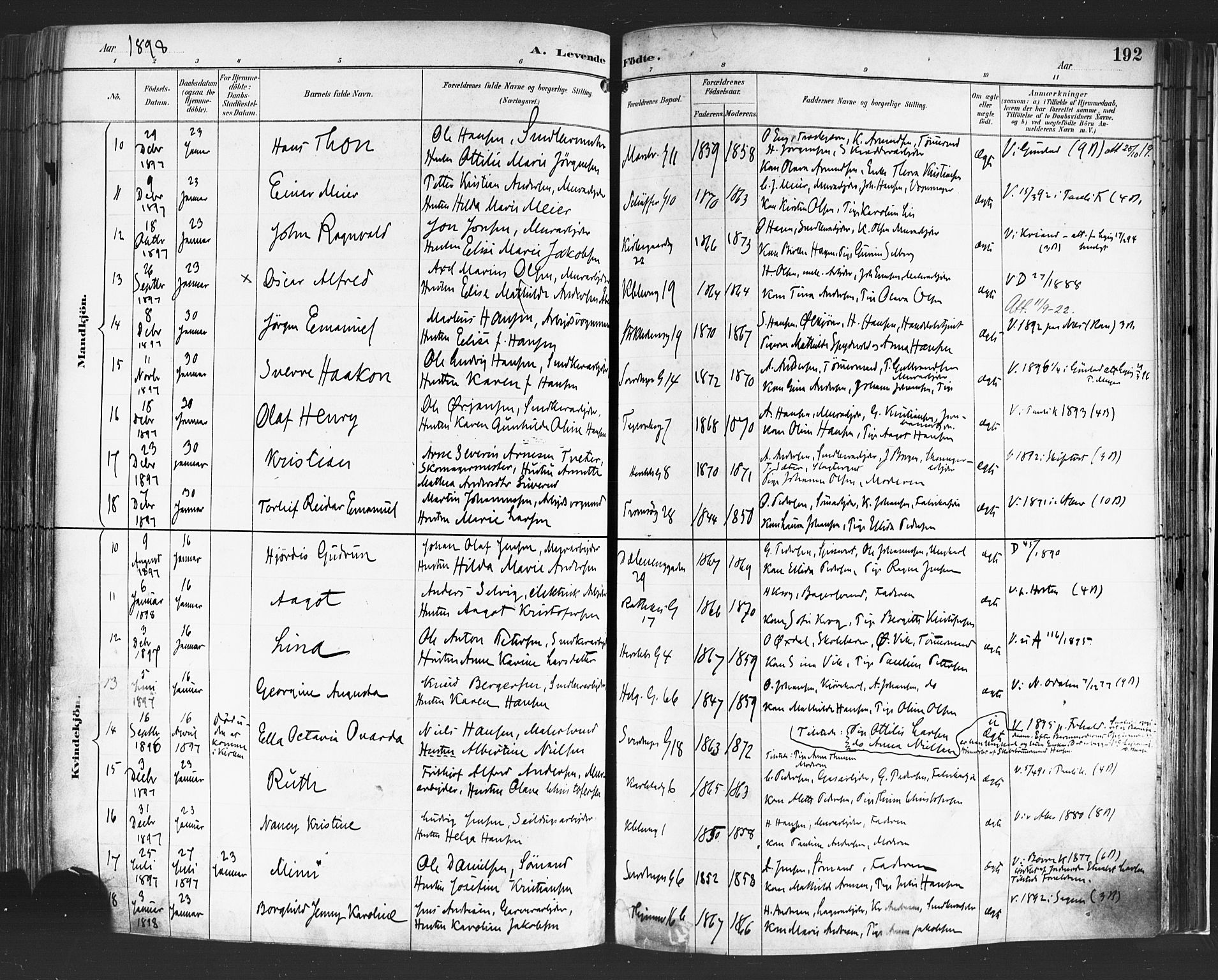 Petrus prestekontor Kirkebøker, AV/SAO-A-10872/F/Fa/L0004: Parish register (official) no. 4, 1888-1898, p. 192