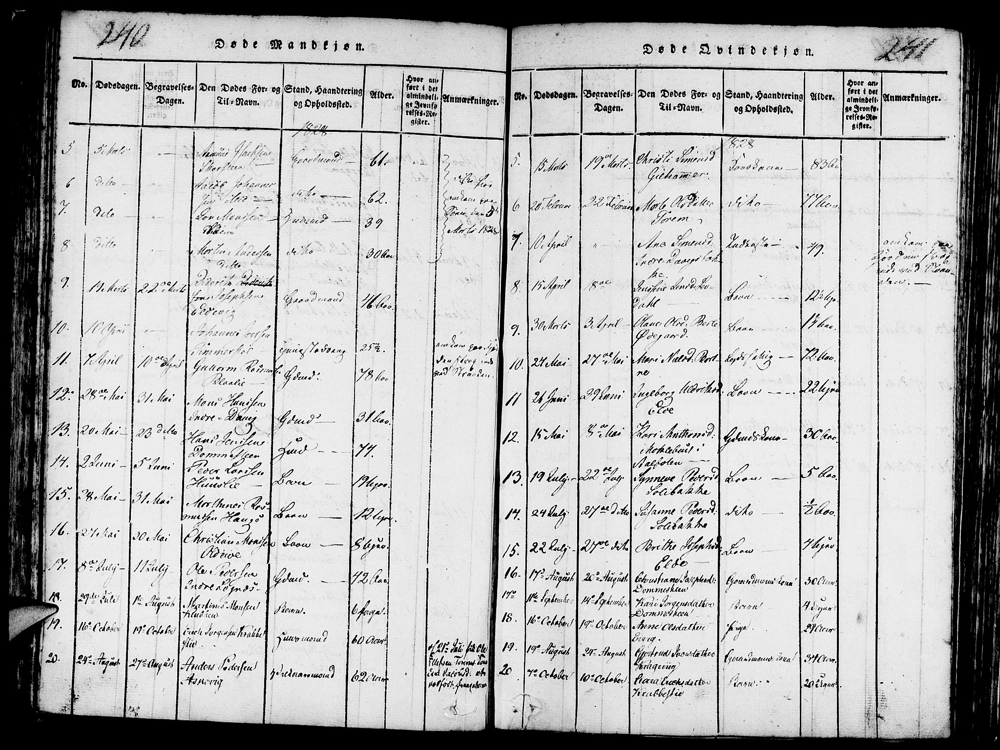 Davik sokneprestembete, AV/SAB-A-79701/H/Haa/Haaa/L0003: Parish register (official) no. A 3, 1816-1830, p. 240-241