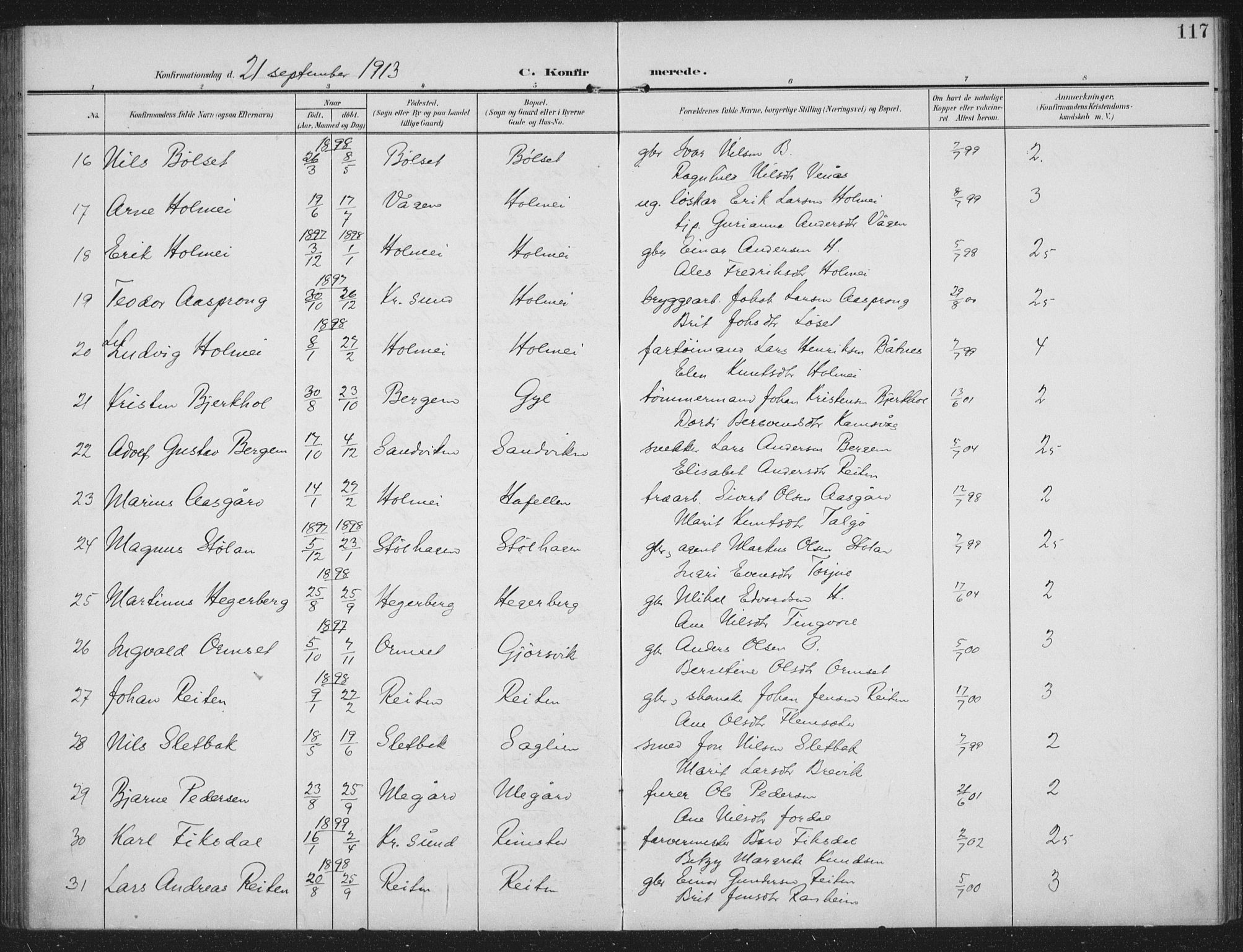 Ministerialprotokoller, klokkerbøker og fødselsregistre - Møre og Romsdal, AV/SAT-A-1454/586/L0989: Parish register (official) no. 586A15, 1906-1915, p. 117