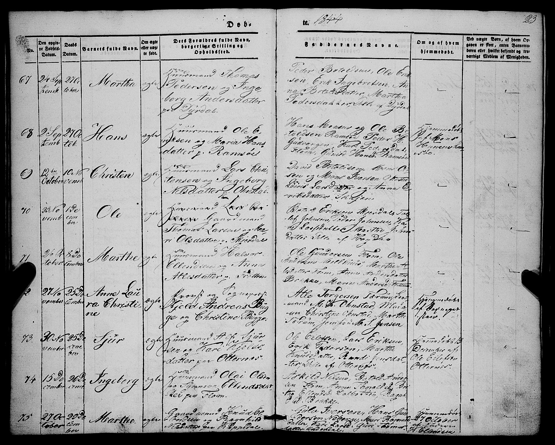 Aurland sokneprestembete, SAB/A-99937/H/Ha/Haa/L0007: Parish register (official) no. A 7, 1842-1853, p. 23