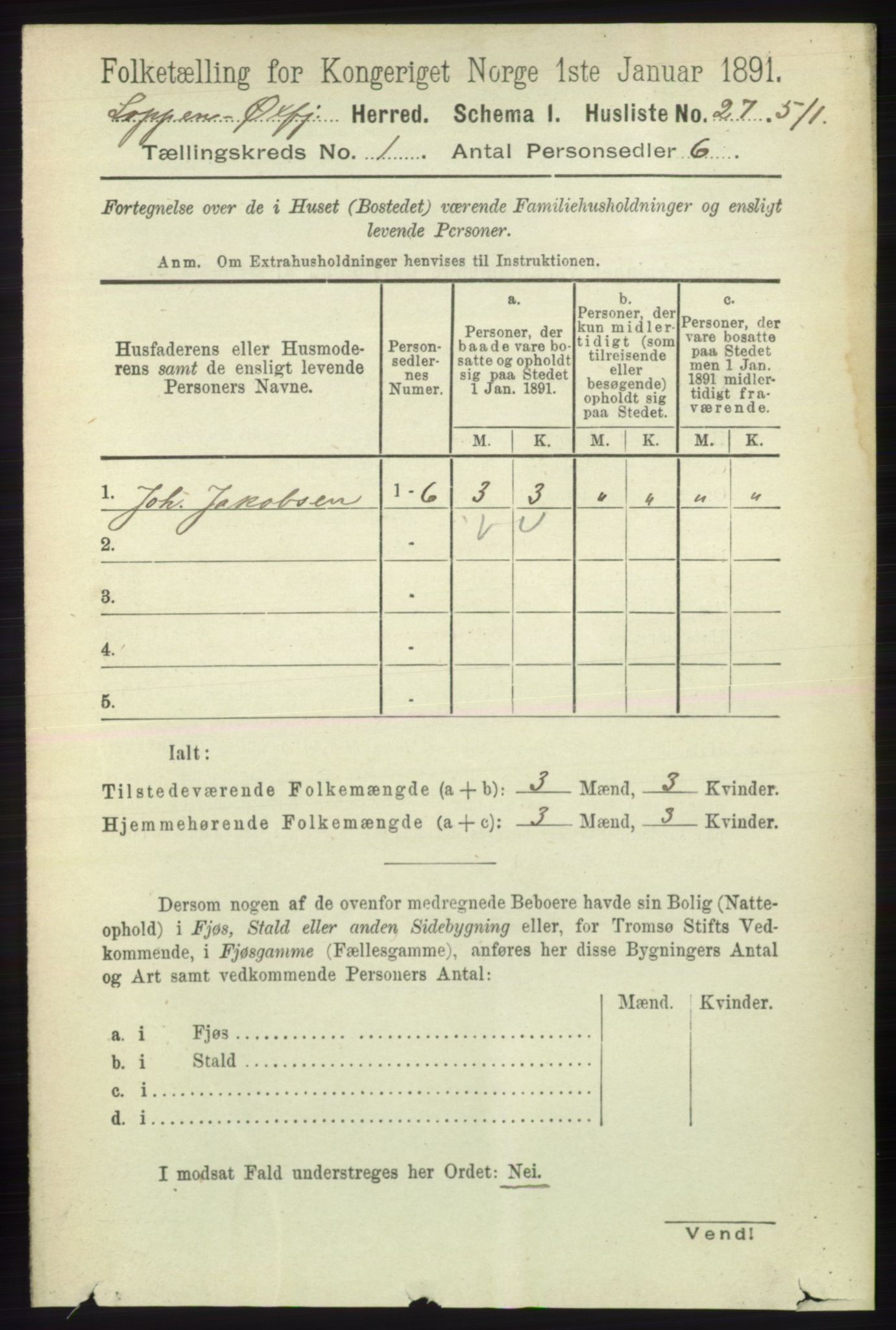 RA, 1891 census for 2014 Loppa, 1891, p. 45